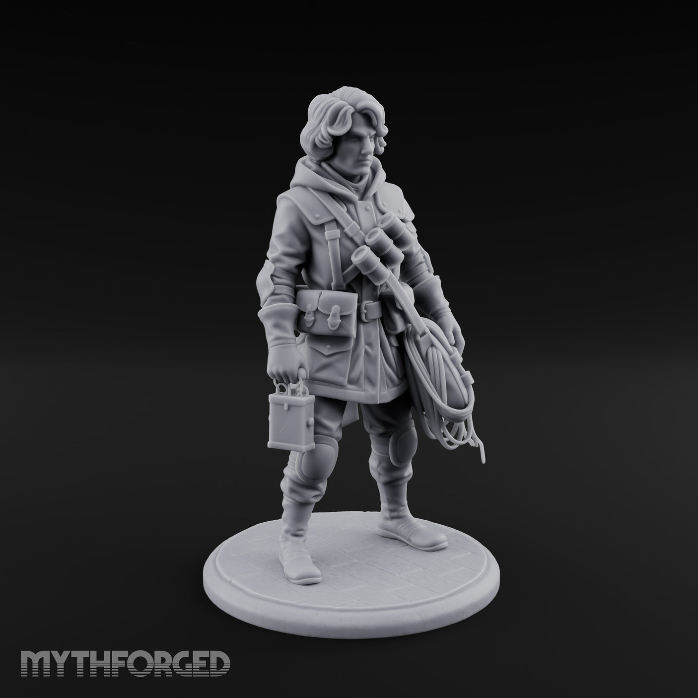 Rope Coiling Human Resistance Fighter Miniature for Dungeons and Dragons, Pathfinder or other TTRPGs