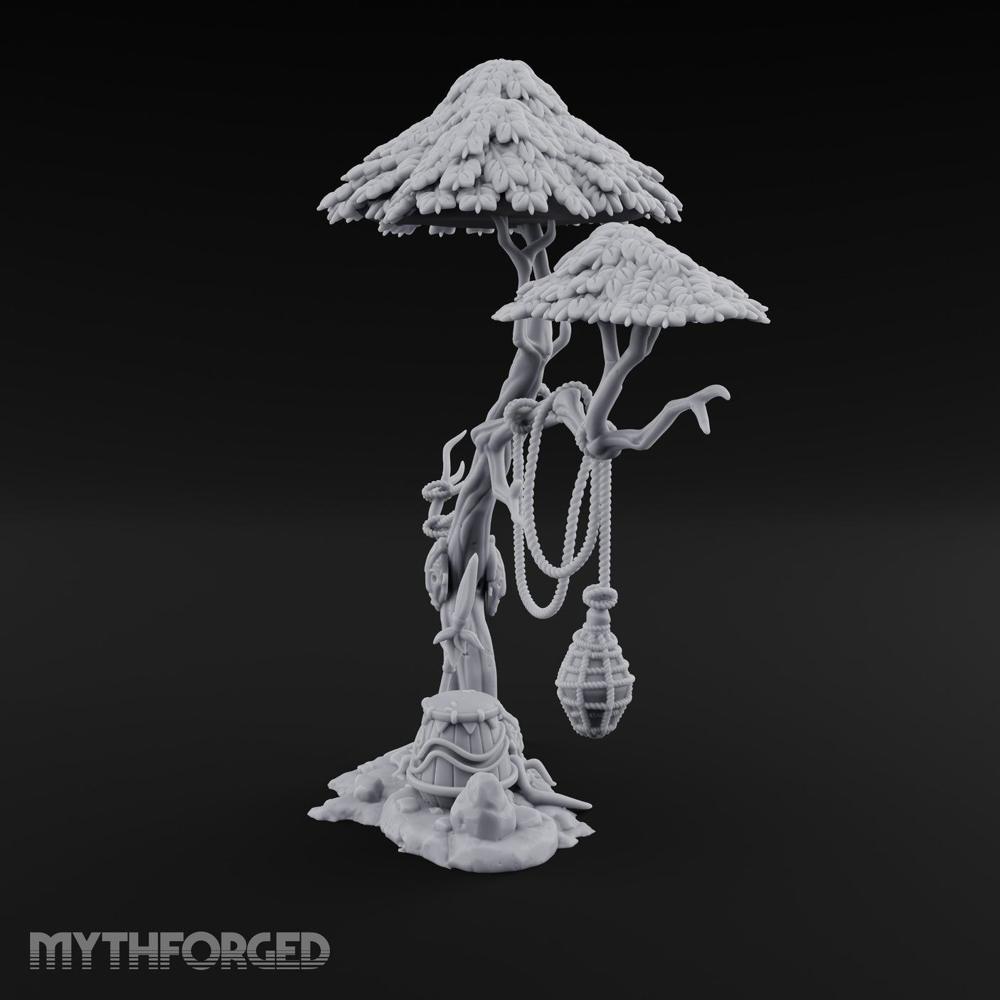 Rope-Draped Idol-Rooted Tribal Canopy Tree Scene Miniature for Dungeons and Dragons, Pathfinder or other TTRPGs