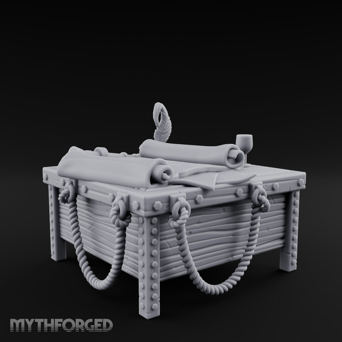 Rope-Draped Map-Strewn Navigator's Chart Table Miniature for Dungeons and Dragons, Pathfinder or other TTRPGs