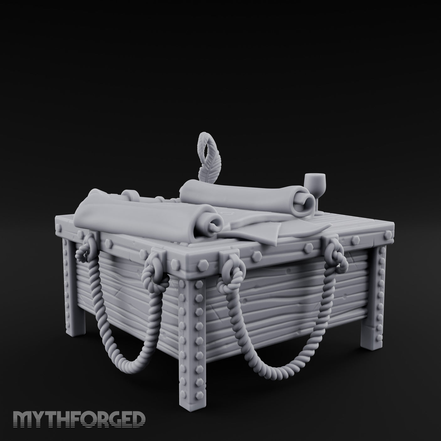 Rope-Draped Map-Strewn Navigator's Chart Table Miniature for Dungeons and Dragons, Pathfinder or other TTRPGs