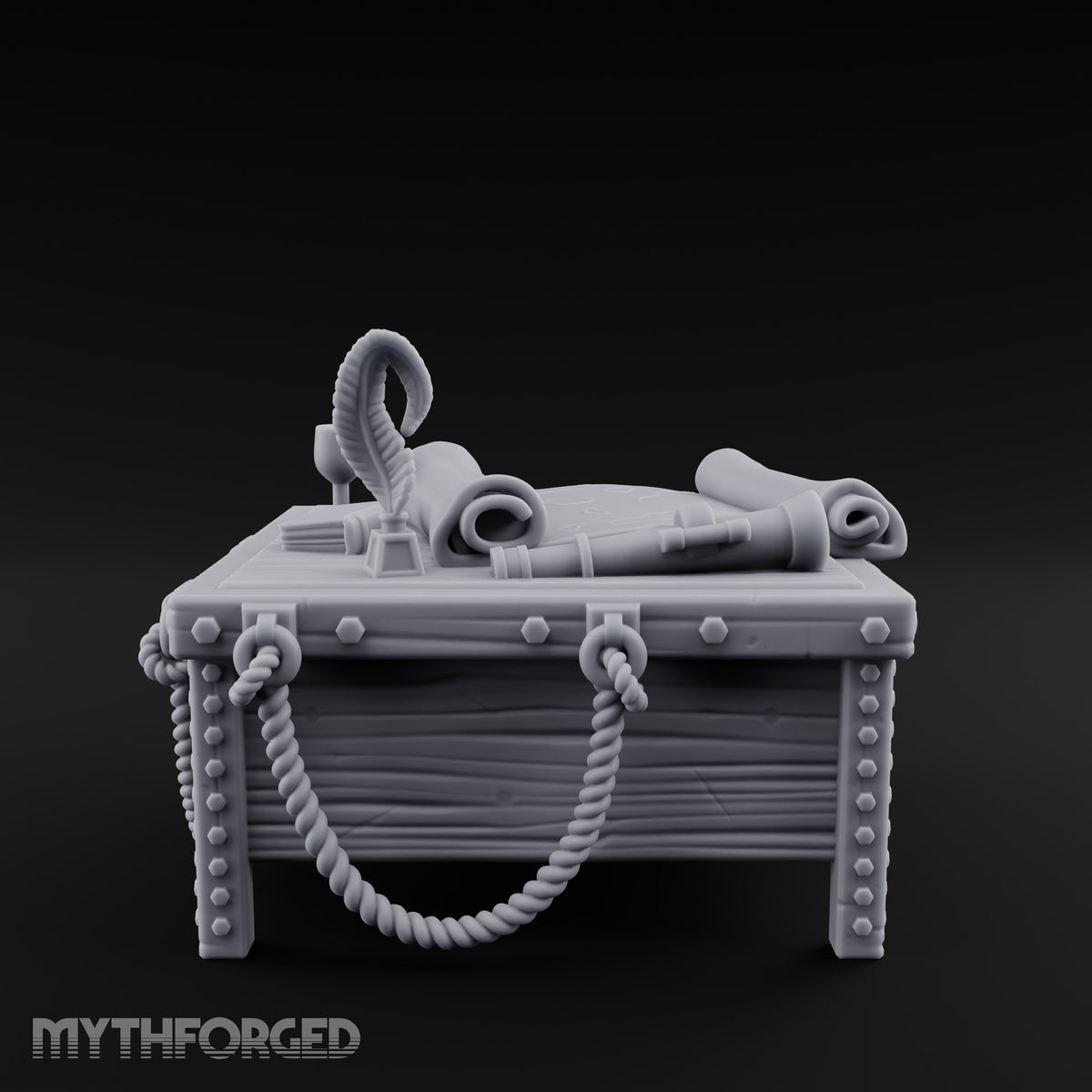 Rope-Draped Map-Strewn Navigator's Chart Table Miniature for Dungeons and Dragons, Pathfinder or other TTRPGs