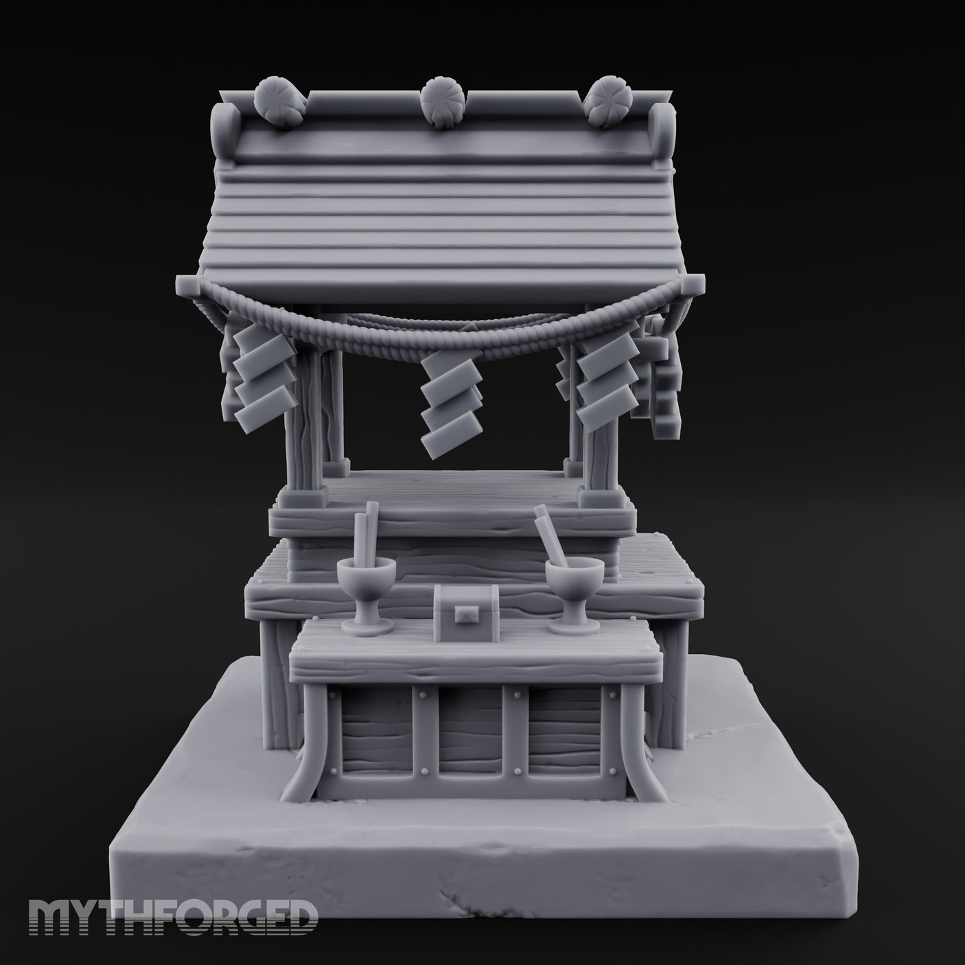 Rope-Draped Offering-Bowled Japanese Wayside Shrine