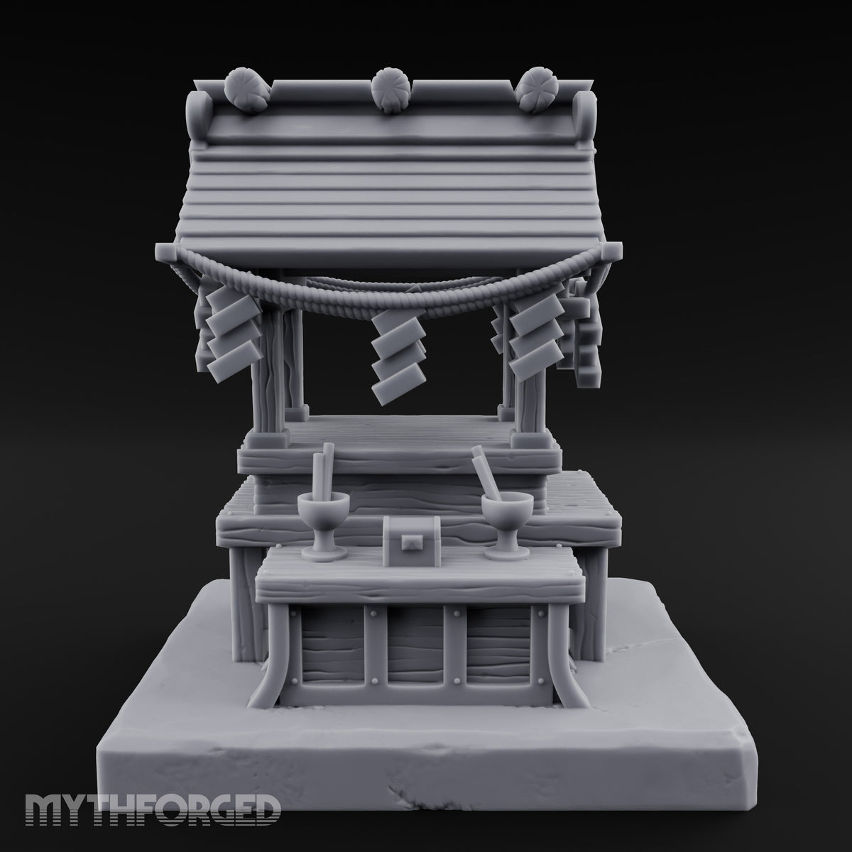 Rope-Draped Offering-Bowled Japanese Wayside Shrine Miniature for Dungeons and Dragons, Pathfinder or other TTRPGs