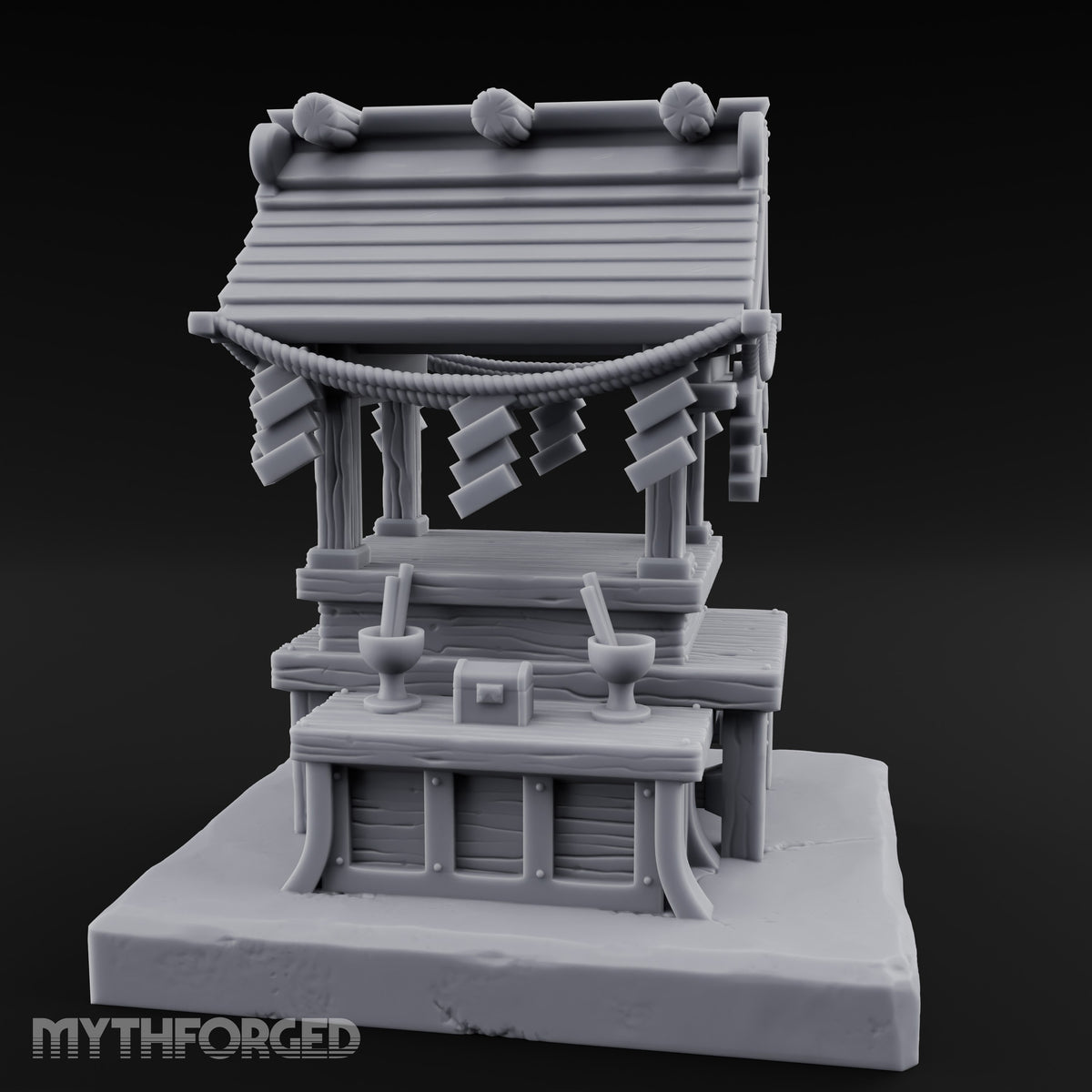 Rope-Draped Offering-Bowled Japanese Wayside Shrine Miniature for Dungeons and Dragons, Pathfinder or other TTRPGs