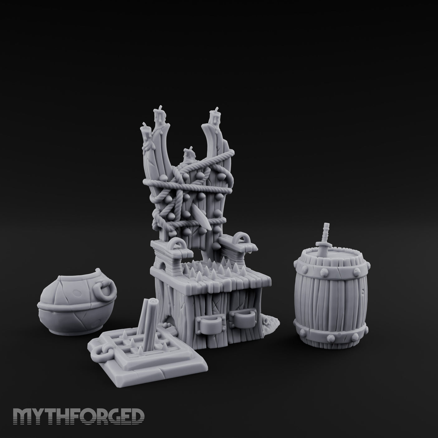Rope-Lashed Spike-Studded Torture Chair Clutter Set Miniature for Dungeons and Dragons, Pathfinder or other TTRPGs
