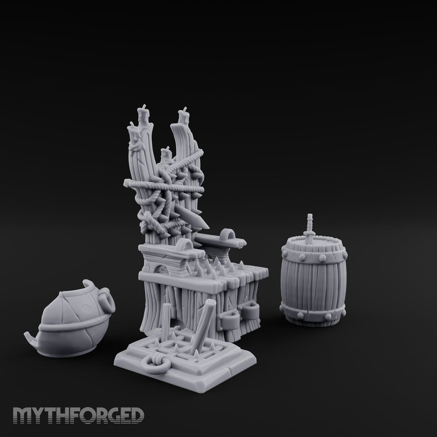 Rope-Lashed Spike-Studded Torture Chair Clutter Set Miniature for Dungeons and Dragons, Pathfinder or other TTRPGs