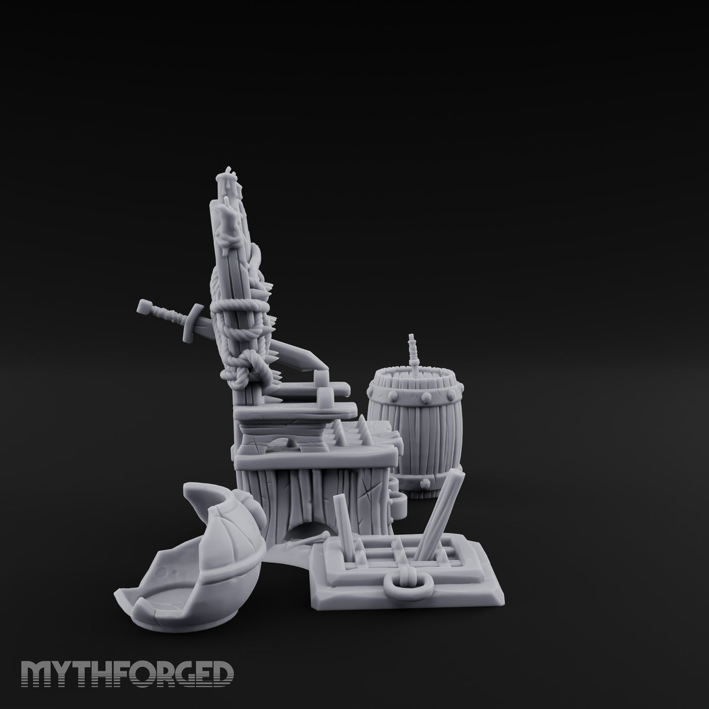 Rope-Lashed Spike-Studded Torture Chair Clutter Set Miniature for Dungeons and Dragons, Pathfinder or other TTRPGs