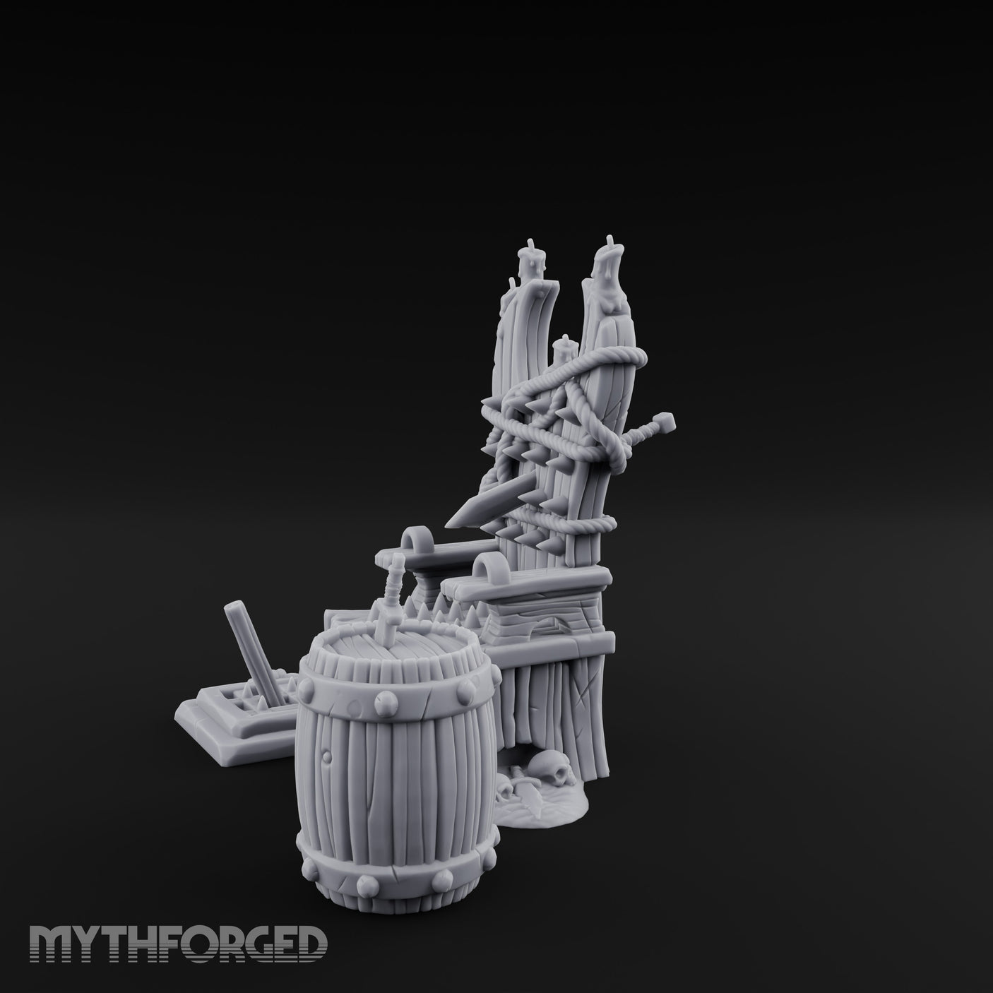 Rope-Lashed Spike-Studded Torture Chair Clutter Set Miniature for Dungeons and Dragons, Pathfinder or other TTRPGs