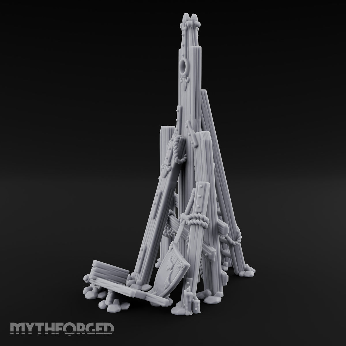 Rope-Lashed Timber-Scattered Ruined Trebuchet Miniature for Dungeons and Dragons, Pathfinder or other TTRPGs
