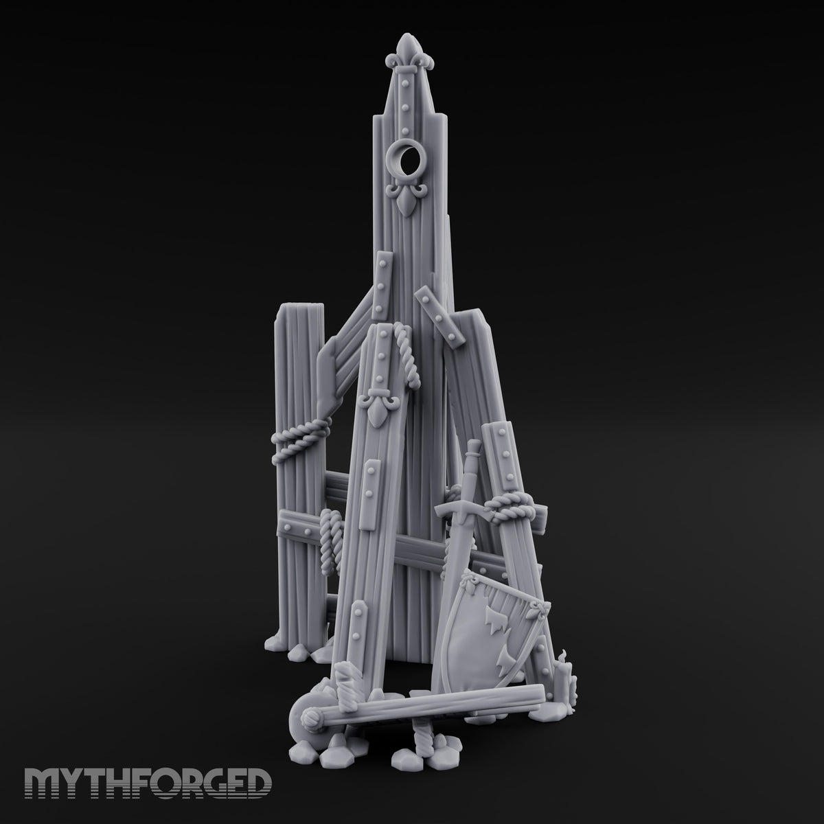 Rope-Lashed Timber-Scattered Ruined Trebuchet Miniature for Dungeons and Dragons, Pathfinder or other TTRPGs