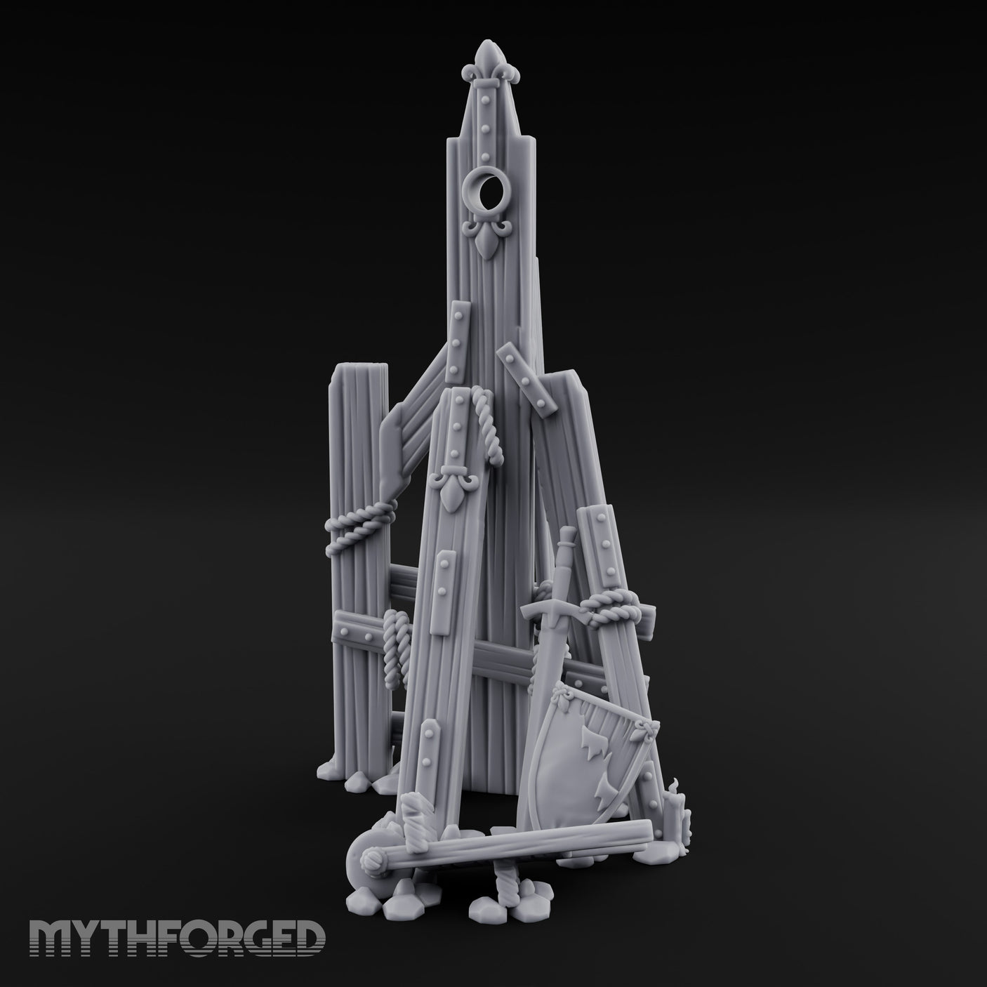 Rope-Lashed Timber-Scattered Ruined Trebuchet Miniature for Dungeons and Dragons, Pathfinder or other TTRPGs