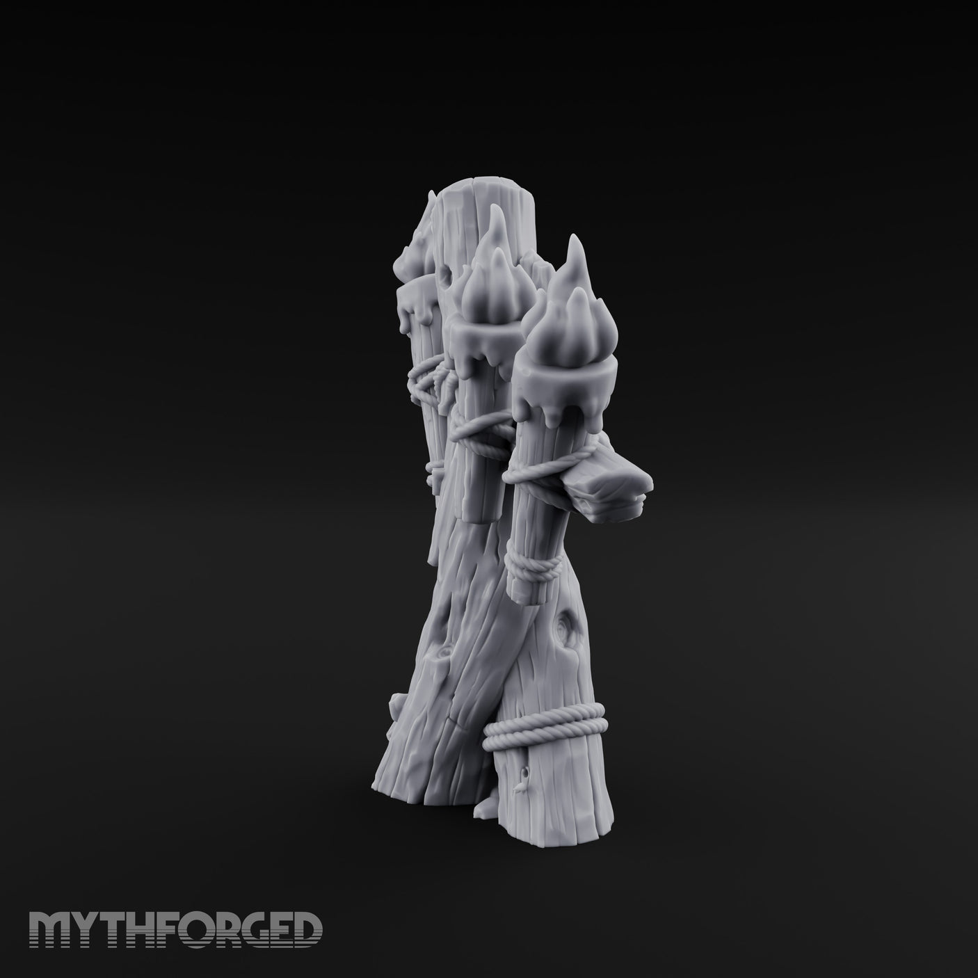 Rope-Lashed Torch-Bristling Tribal Wooden Torch Stand Miniature for Dungeons and Dragons, Pathfinder or other TTRPGs