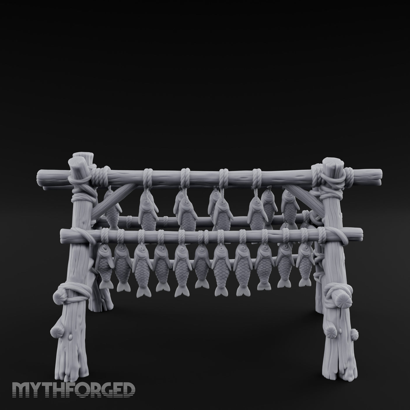 Rope-Tied Scale-Heavy Fish Drying Rack Miniature for Dungeons and Dragons, Pathfinder or other TTRPGs