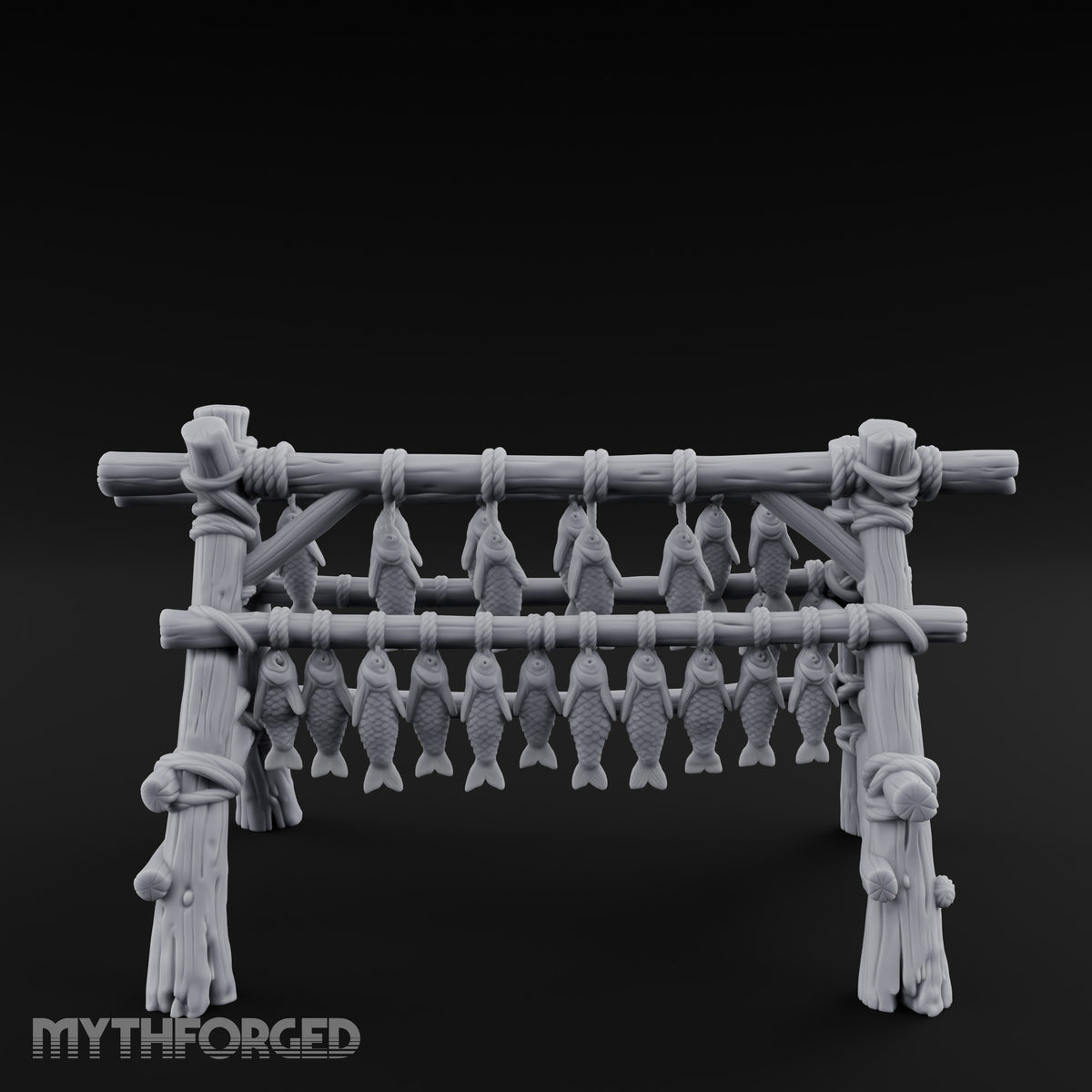 Rope-Tied Scale-Heavy Fish Drying Rack Miniature for Dungeons and Dragons, Pathfinder or other TTRPGs