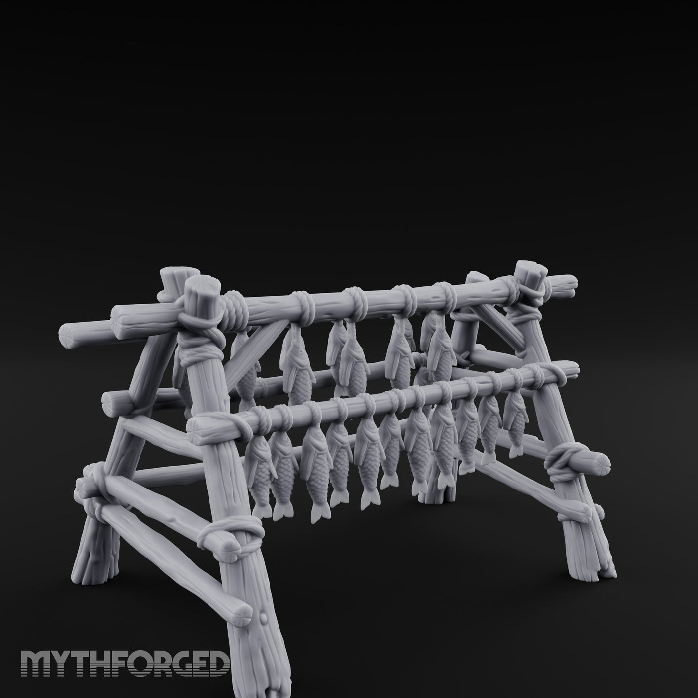 Rope-Tied Scale-Heavy Fish Drying Rack Miniature for Dungeons and Dragons, Pathfinder or other TTRPGs