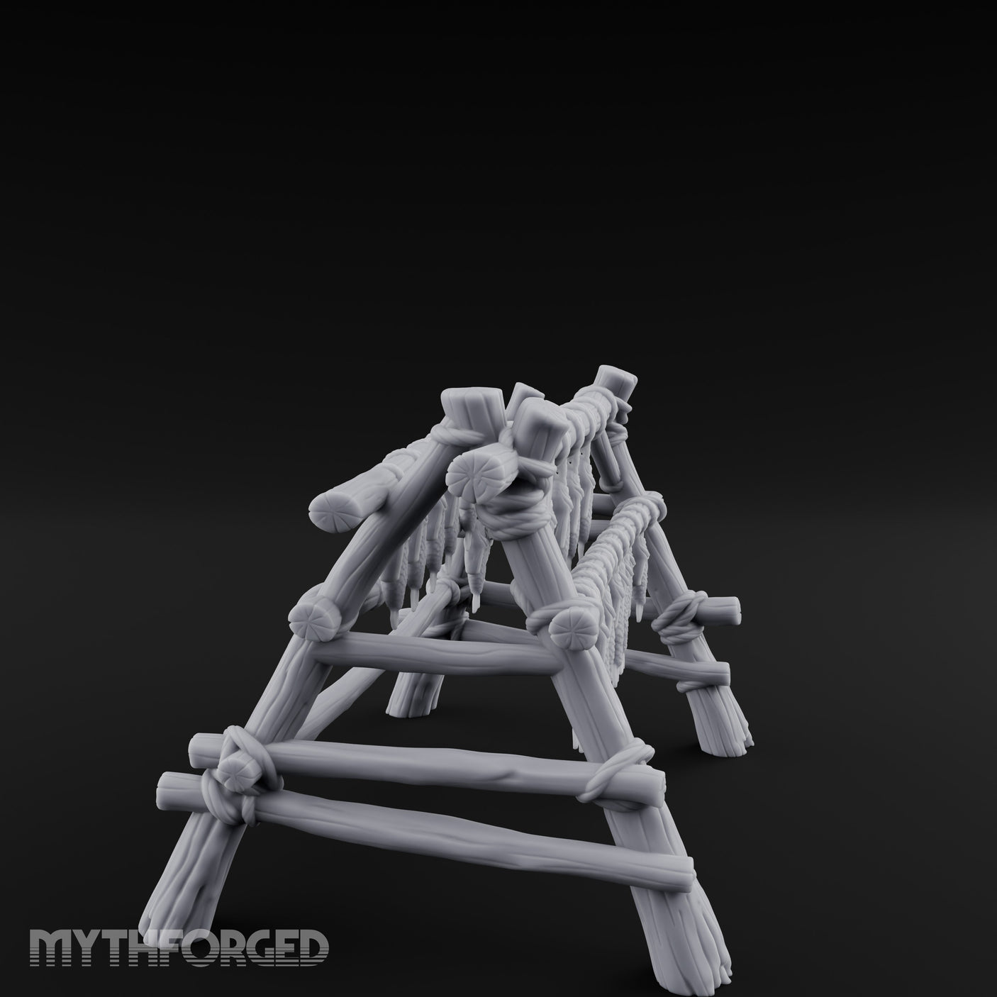 Rope-Tied Scale-Heavy Fish Drying Rack Miniature for Dungeons and Dragons, Pathfinder or other TTRPGs