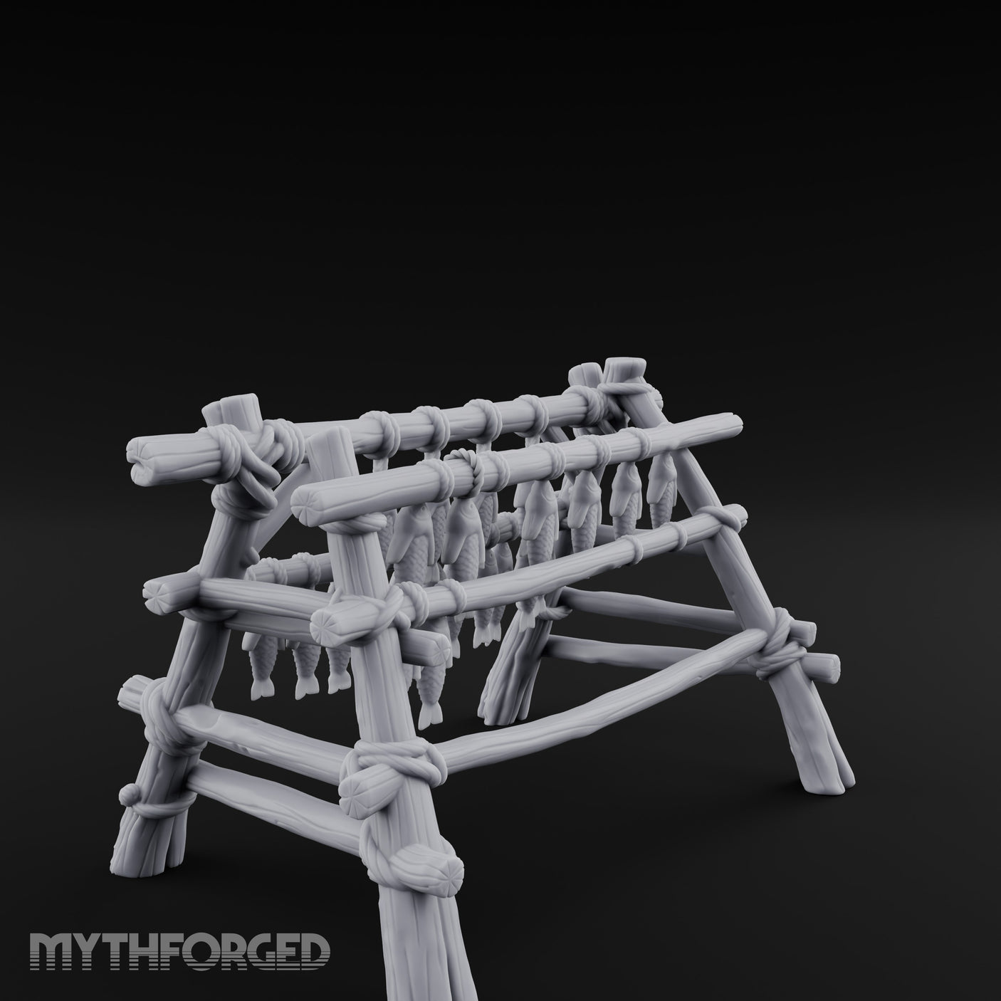 Rope-Tied Scale-Heavy Fish Drying Rack Miniature for Dungeons and Dragons, Pathfinder or other TTRPGs