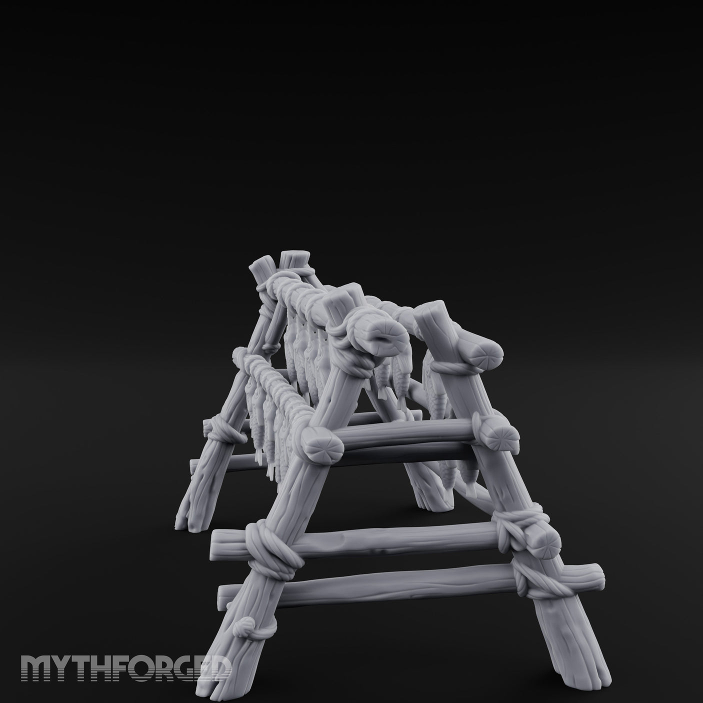 Rope-Tied Scale-Heavy Fish Drying Rack Miniature for Dungeons and Dragons, Pathfinder or other TTRPGs