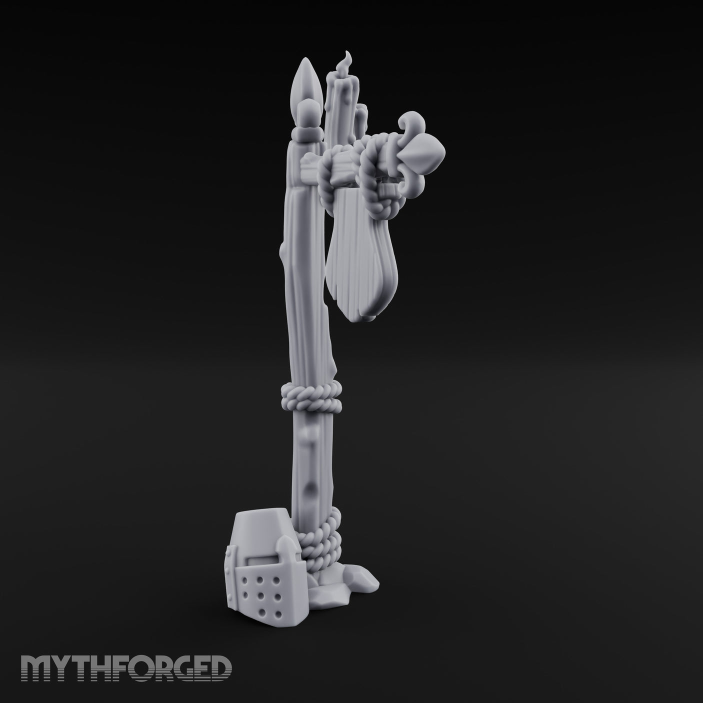 Rope-Wrapped Fleur-de-Lis Topped Candlelit Sign Post Miniature for Dungeons and Dragons, Pathfinder or other TTRPGs