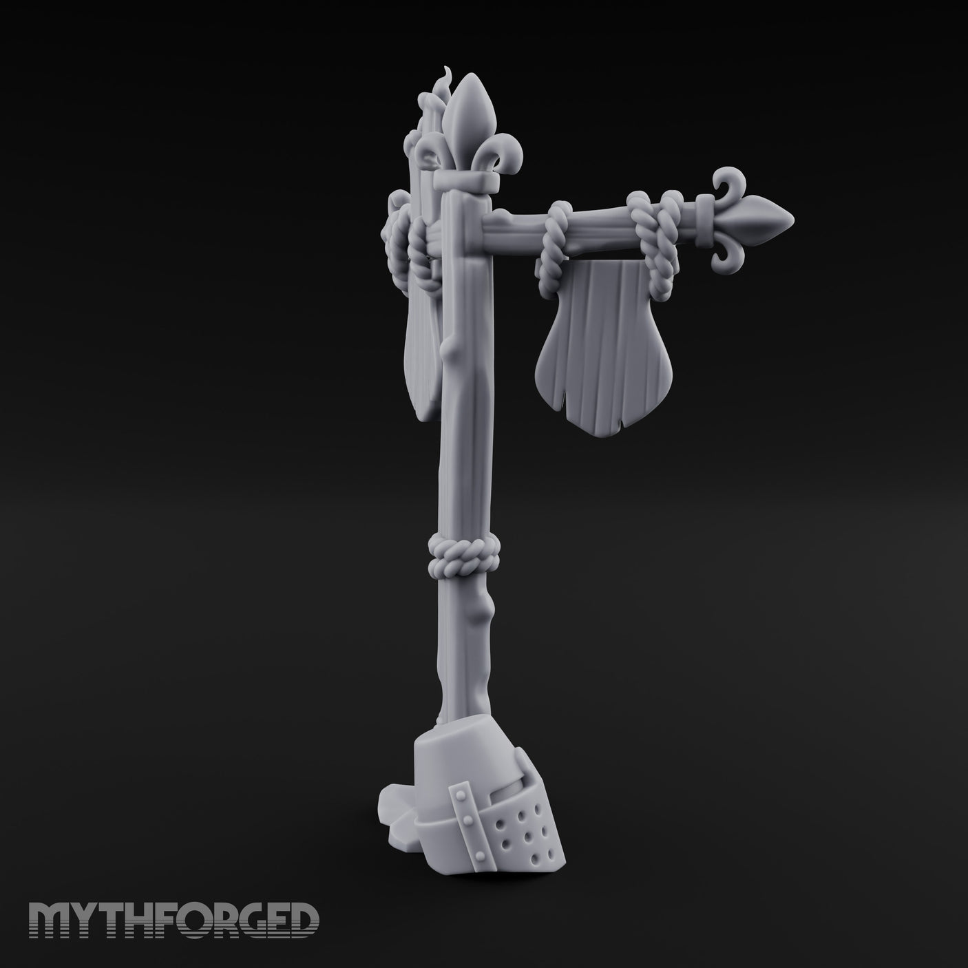 Rope-Wrapped Fleur-de-Lis Topped Candlelit Sign Post Miniature for Dungeons and Dragons, Pathfinder or other TTRPGs
