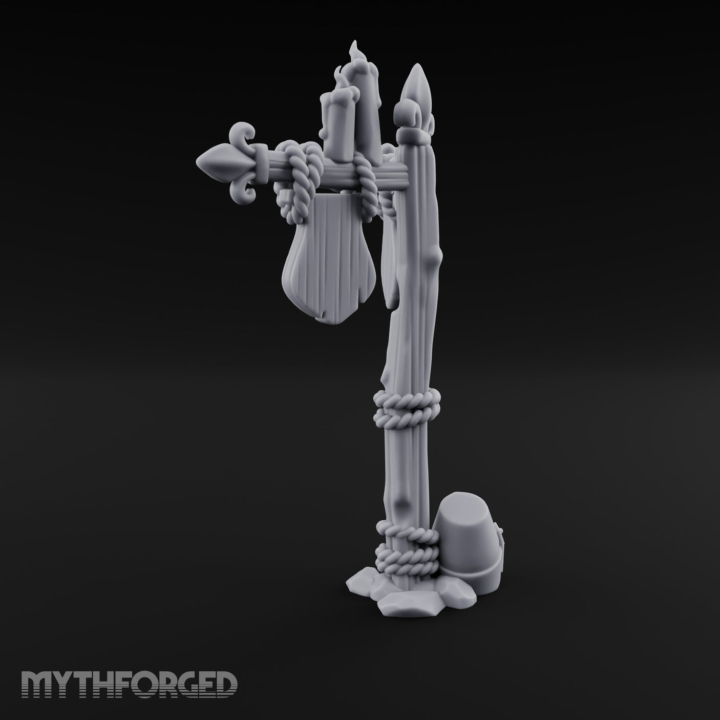 Rope-Wrapped Fleur-de-Lis Topped Candlelit Sign Post Miniature for Dungeons and Dragons, Pathfinder or other TTRPGs
