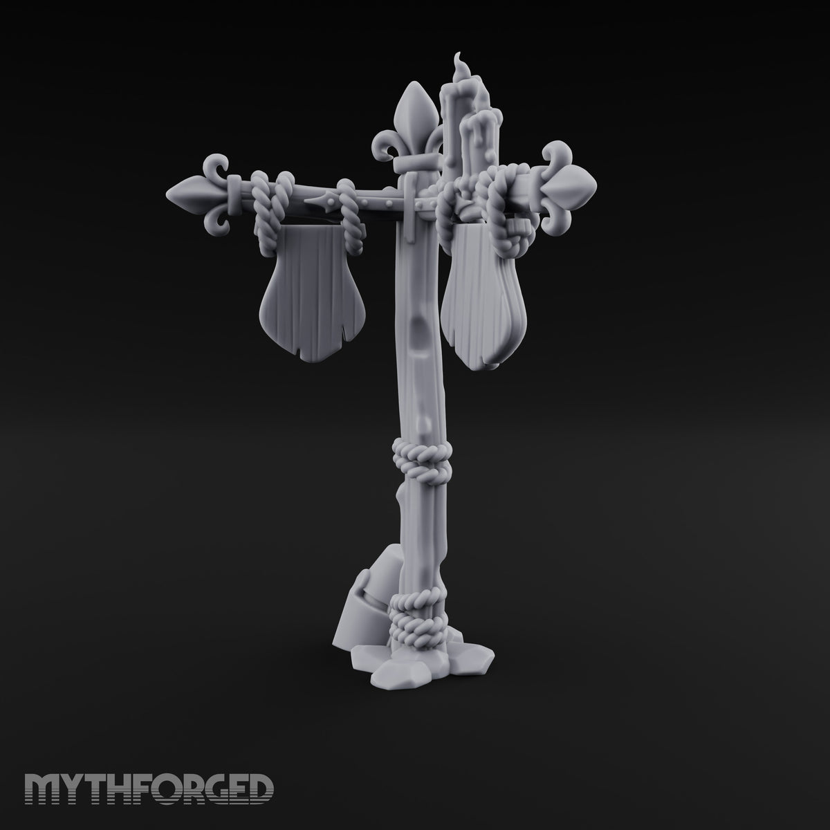 Rope-Wrapped Fleur-de-Lis Topped Candlelit Sign Post Miniature for Dungeons and Dragons, Pathfinder or other TTRPGs