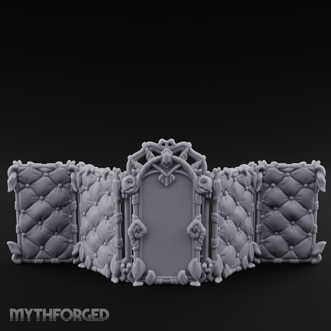 Rose-Arched Button-Tufted Noble Folding Screen Miniature for Dungeons and Dragons, Pathfinder or other TTRPGs