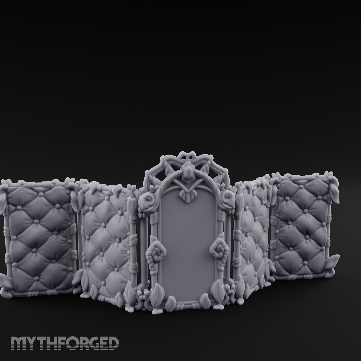 Rose-Arched Button-Tufted Noble Folding Screen Miniature for Dungeons and Dragons, Pathfinder or other TTRPGs