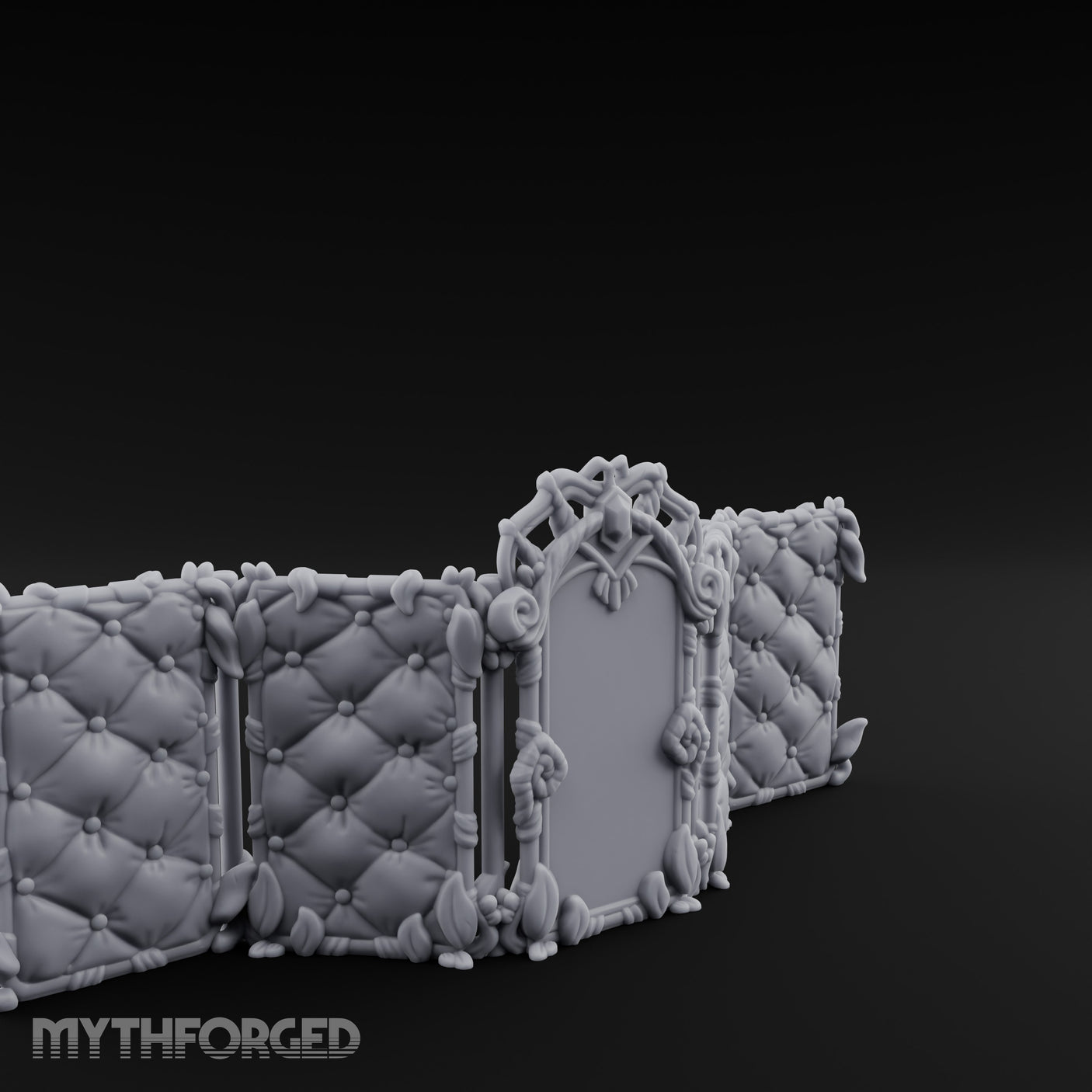 Rose-Arched Button-Tufted Noble Folding Screen Miniature for Dungeons and Dragons, Pathfinder or other TTRPGs