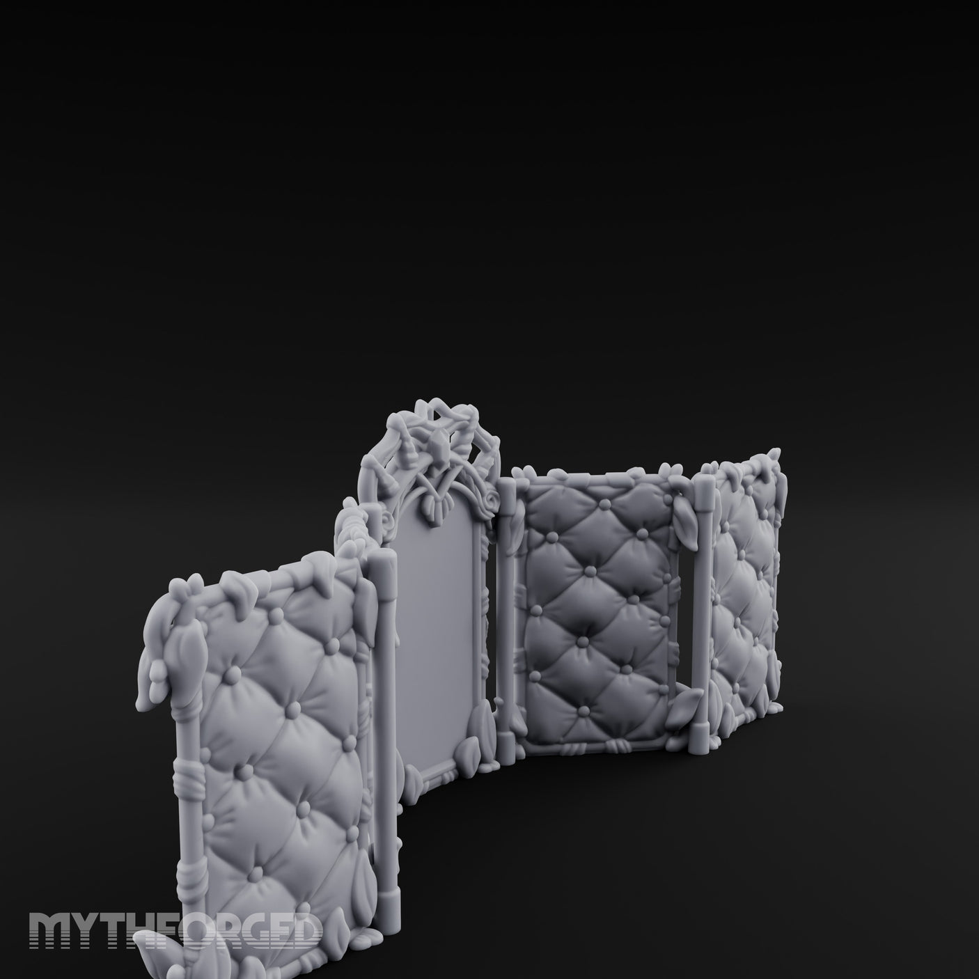 Rose-Arched Button-Tufted Noble Folding Screen Miniature for Dungeons and Dragons, Pathfinder or other TTRPGs