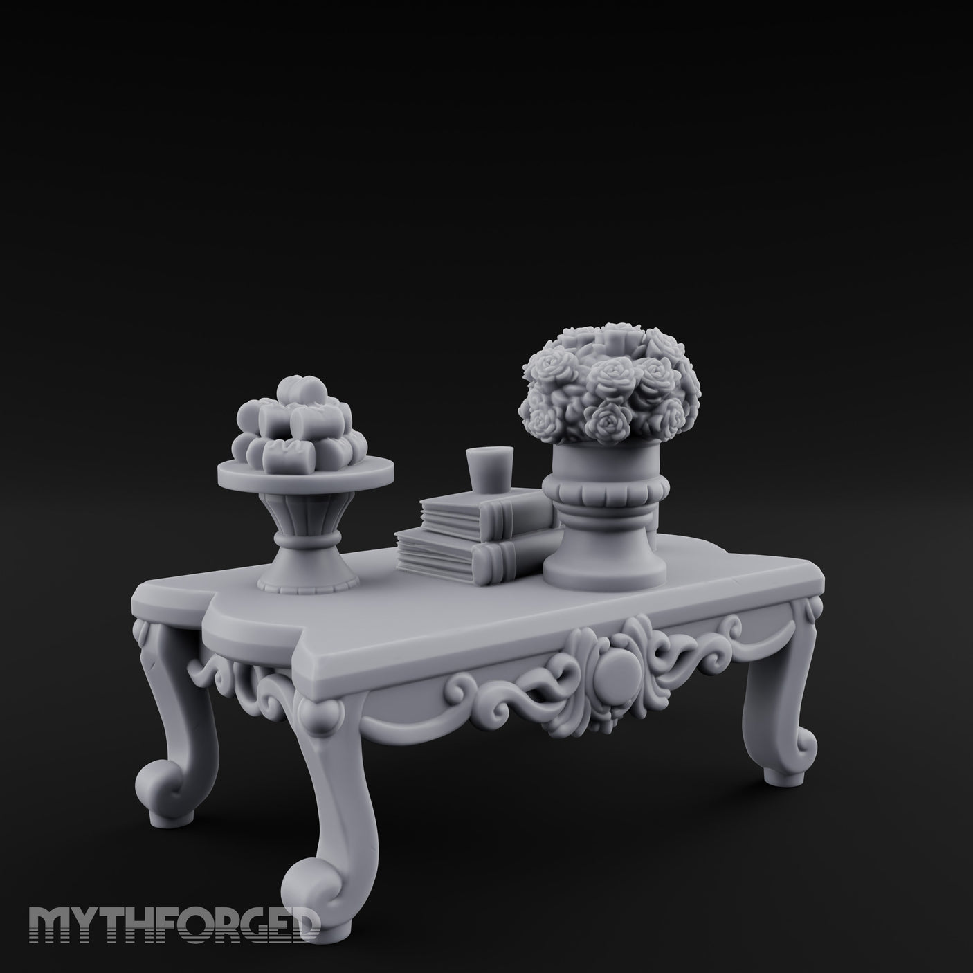 Rose-Bouquet Fruit-Laden Noble Coffee Table Miniature for Dungeons and Dragons, Pathfinder or other TTRPGs