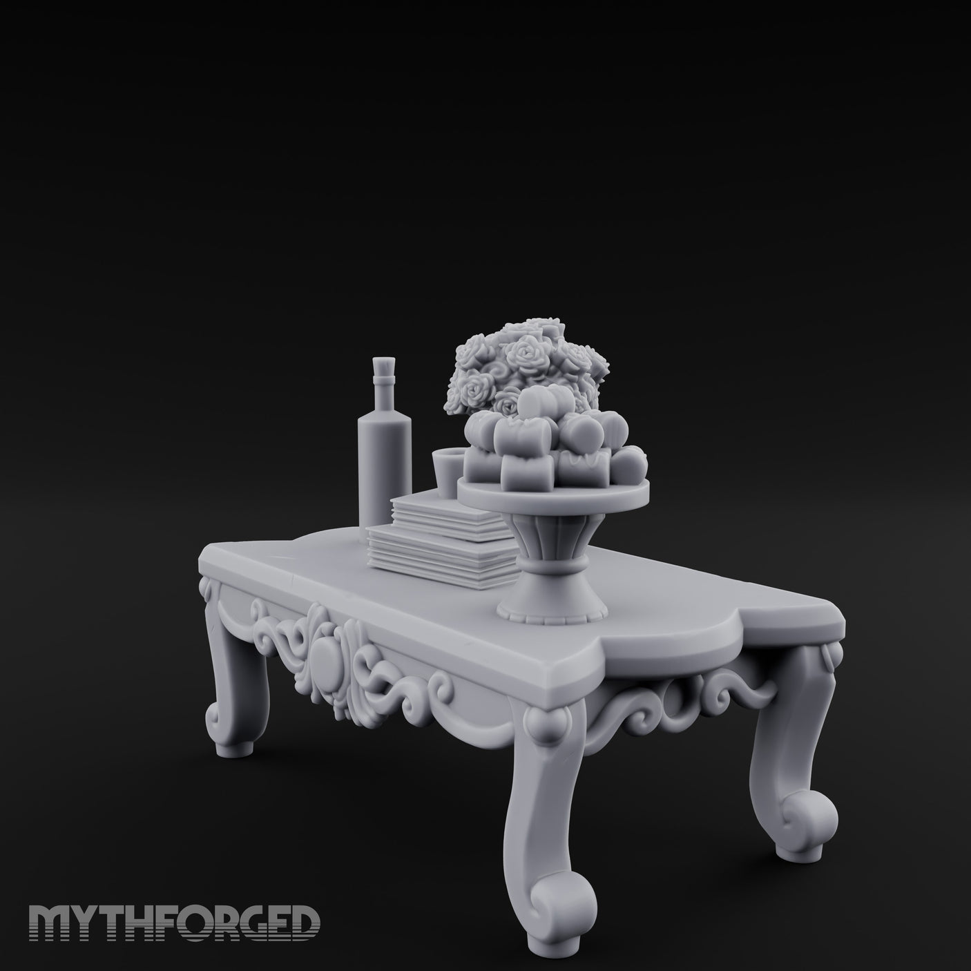 Rose-Bouquet Fruit-Laden Noble Coffee Table Miniature for Dungeons and Dragons, Pathfinder or other TTRPGs