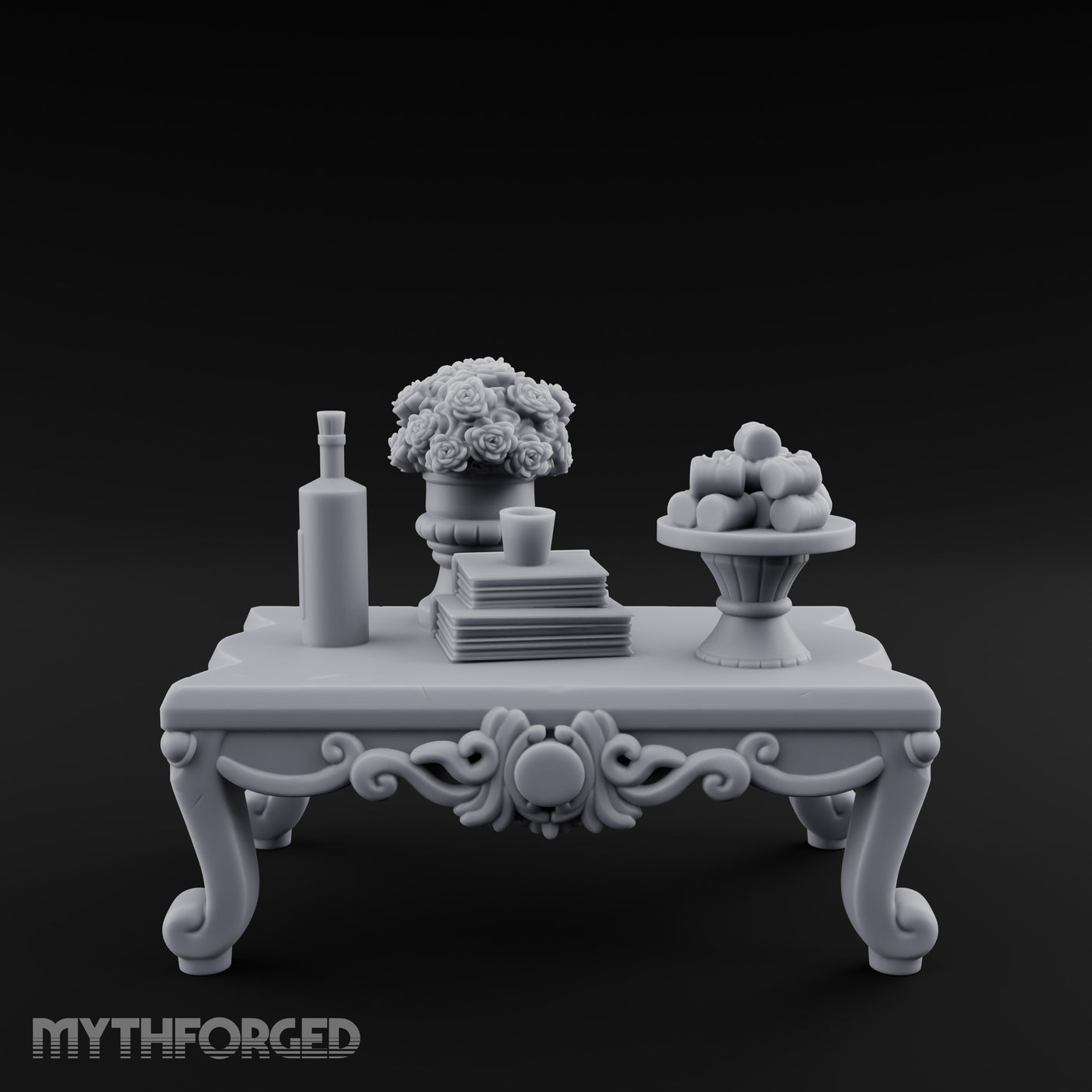 Rose-Bouquet Fruit-Laden Noble Coffee Table Miniature for Dungeons and Dragons, Pathfinder or other TTRPGs