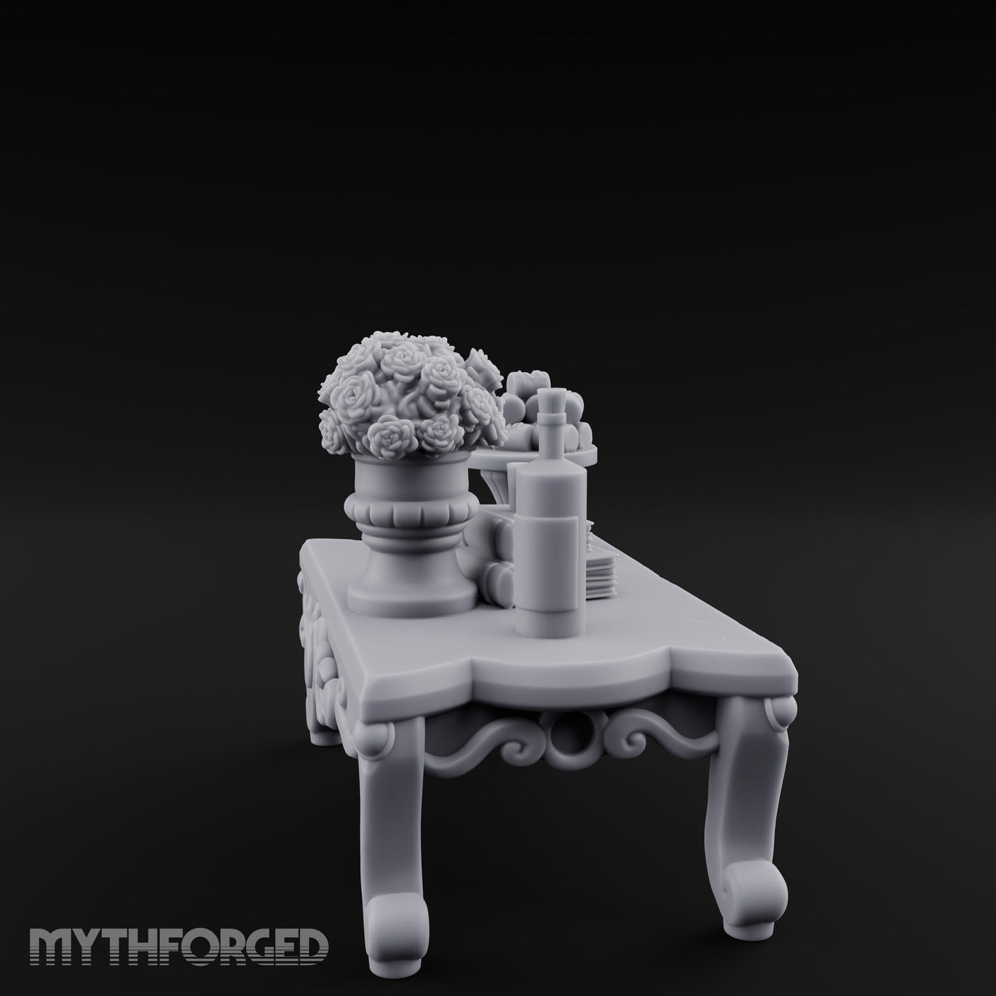 Rose-Bouquet Fruit-Laden Noble Coffee Table Miniature for Dungeons and Dragons, Pathfinder or other TTRPGs