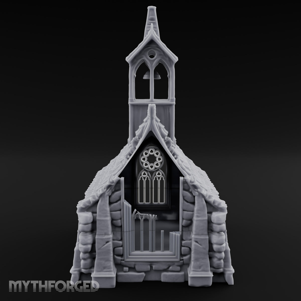 Rose-Windowed Bell-Towered Gothic Stone Chapel Miniature for Dungeons and Dragons, Pathfinder or other TTRPGs