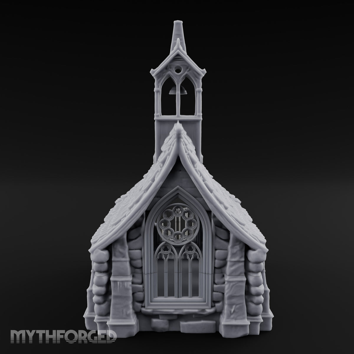 Rose-Windowed Bell-Towered Gothic Stone Chapel Miniature for Dungeons and Dragons, Pathfinder or other TTRPGs