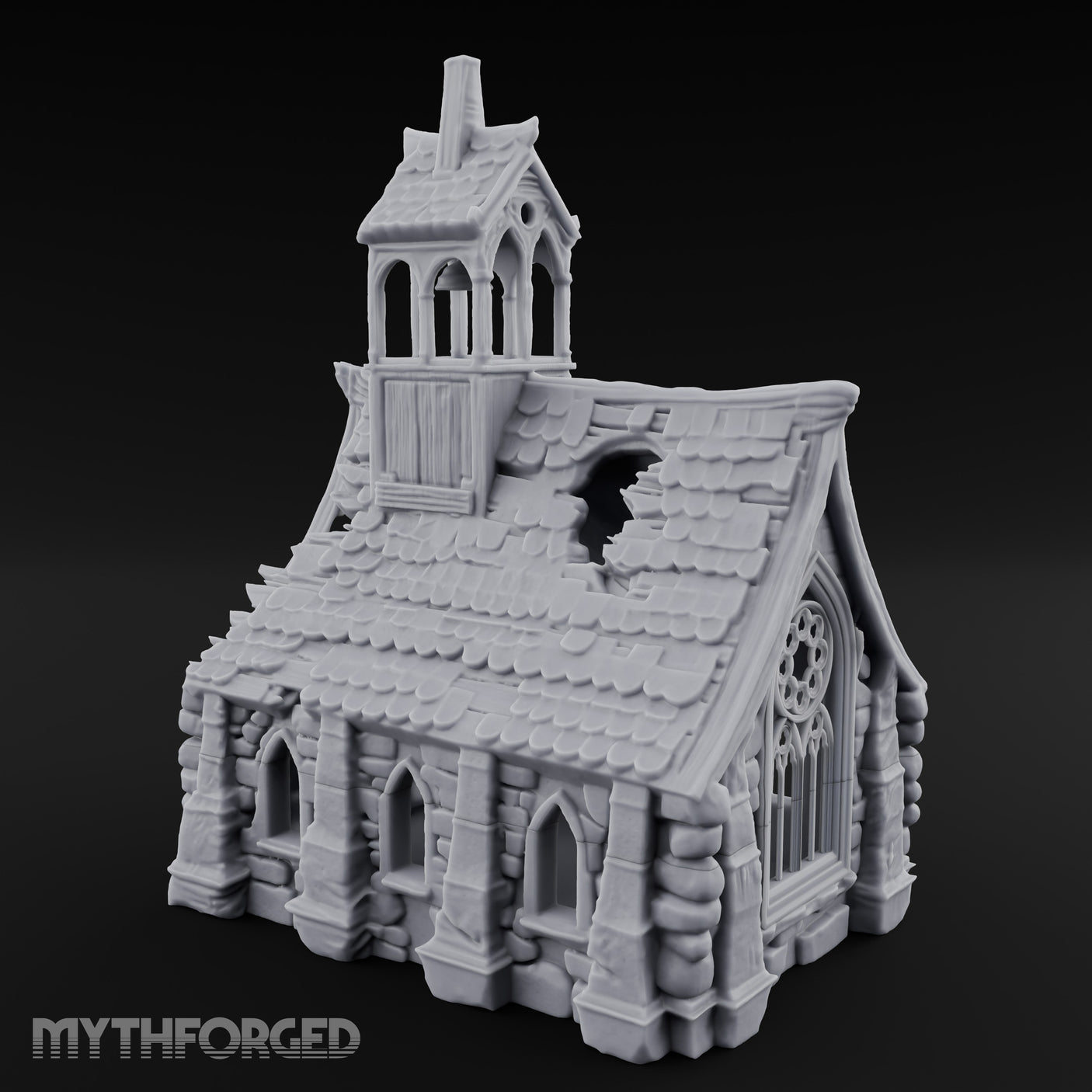 Rose-Windowed Bell-Towered Gothic Stone Chapel Miniature for Dungeons and Dragons, Pathfinder or other TTRPGs