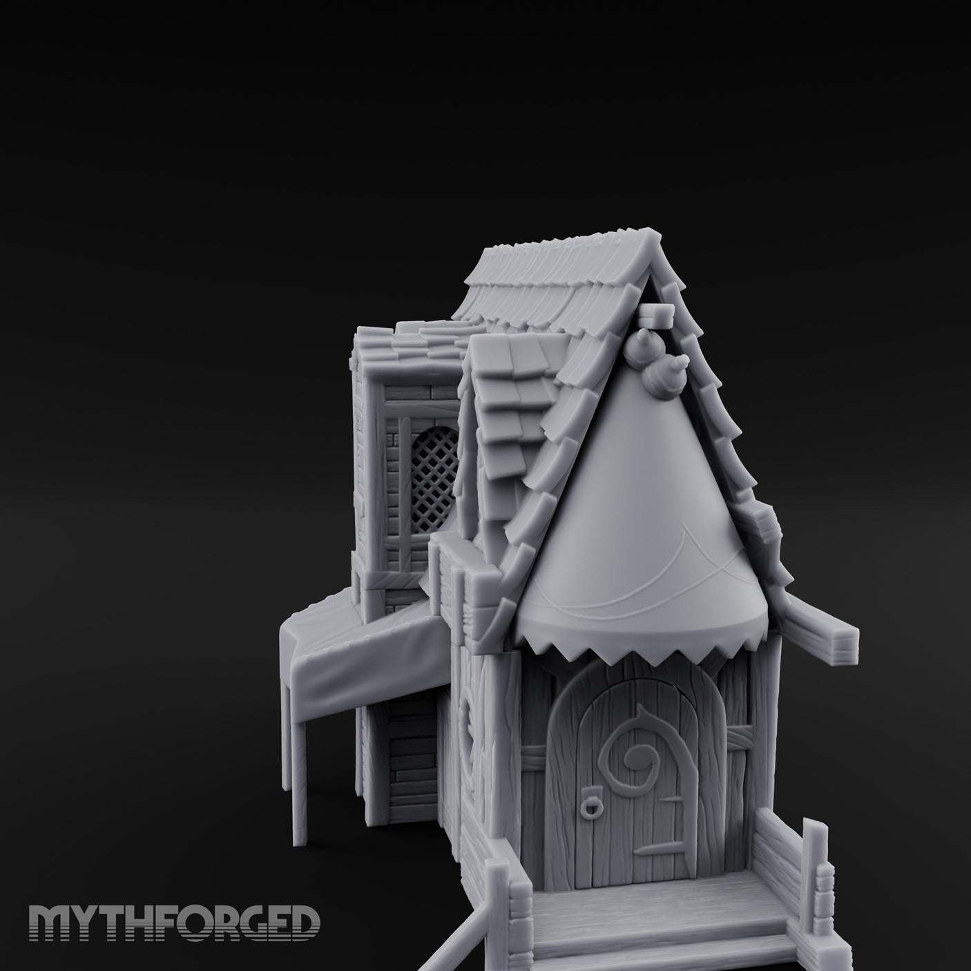 Round-Windowed Plank-Sided Fortune Teller's Shack Miniature for Dungeons and Dragons, Pathfinder or other TTRPGs