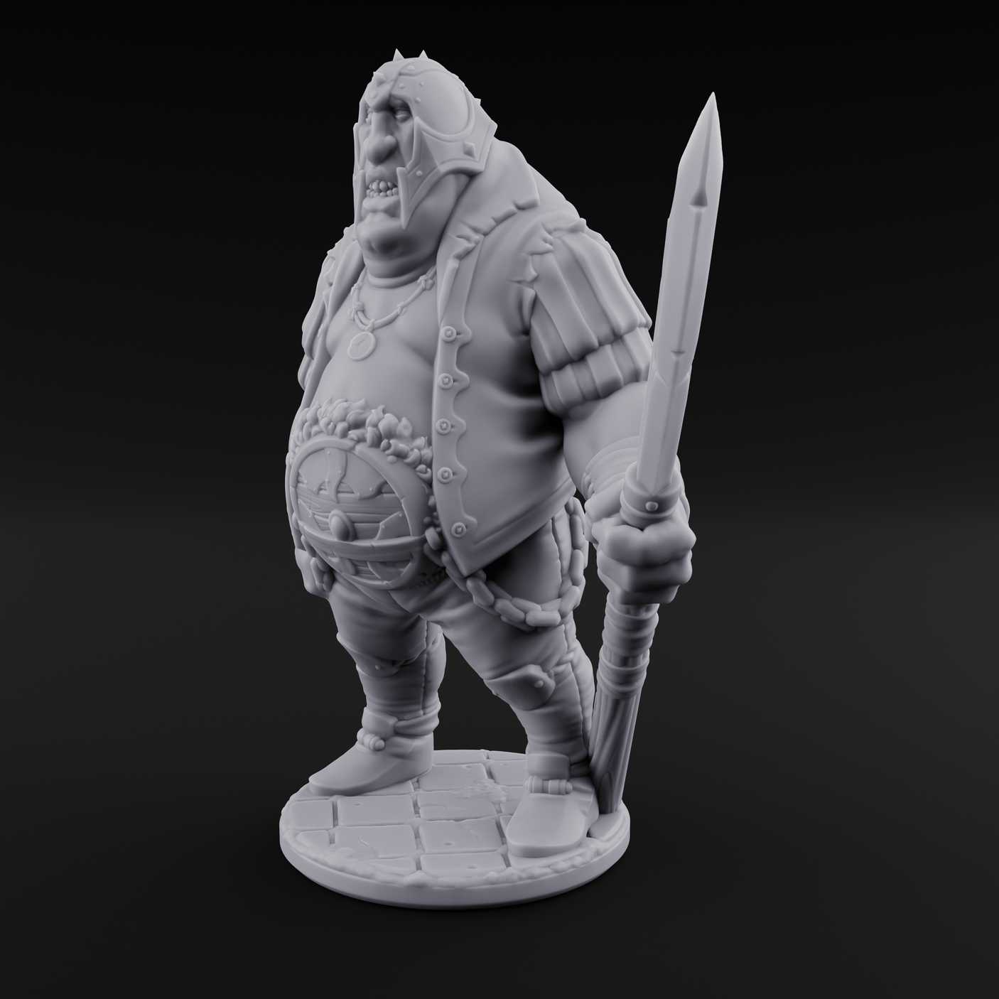 Belly Out Spear Resting Ogre Royal Guard C Miniature for Dungeons and Dragons, Pathfinder or other TTRPGs