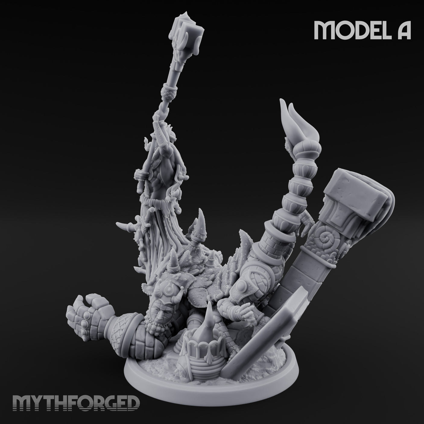 Ruin Mounted Mace Raising Androsphinx A Miniature for Dungeons and Dragons, Pathfinder or other TTRPGs
