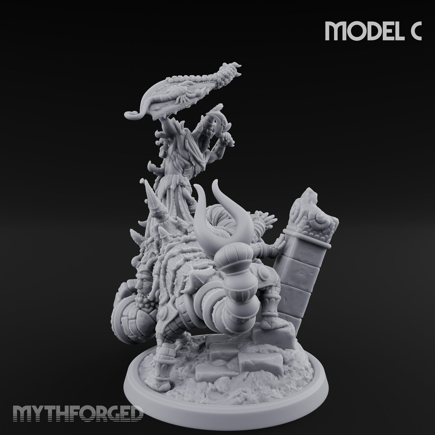 Ruin Mounted Mace Raising Androsphinx C Miniature for Dungeons and Dragons, Pathfinder or other TTRPGs