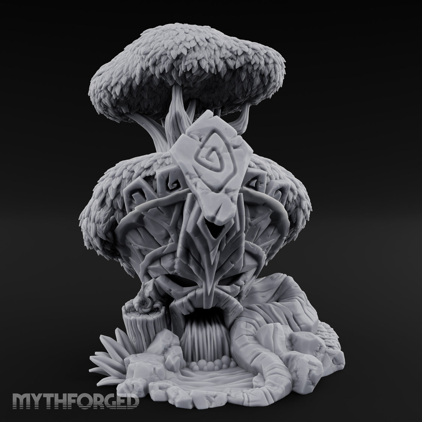 Rune-Carved Face-Bearing Ancient Wood Shrine Miniature for Dungeons and Dragons, Pathfinder or other TTRPGs