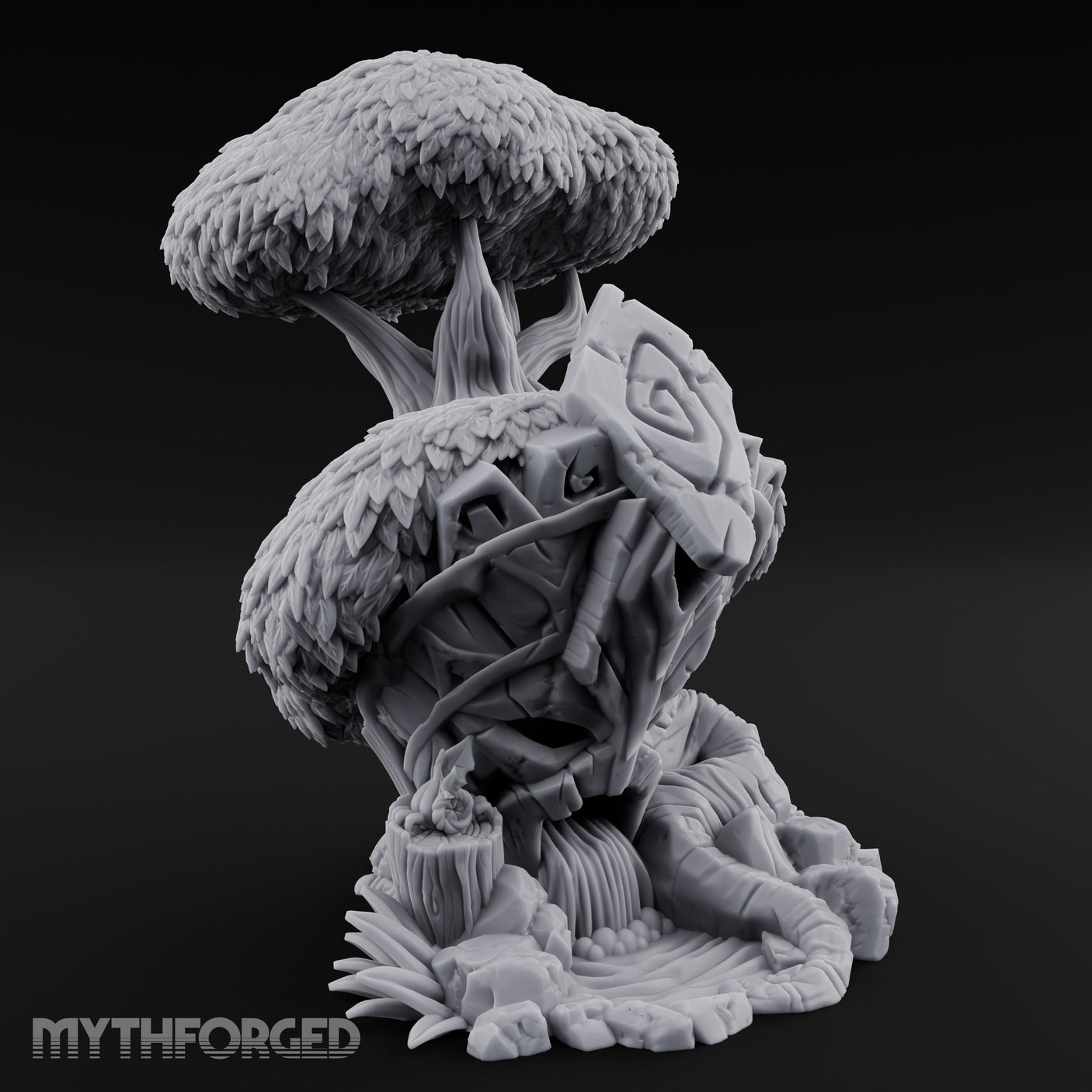 Rune-Carved Face-Bearing Ancient Wood Shrine Miniature for Dungeons and Dragons, Pathfinder or other TTRPGs