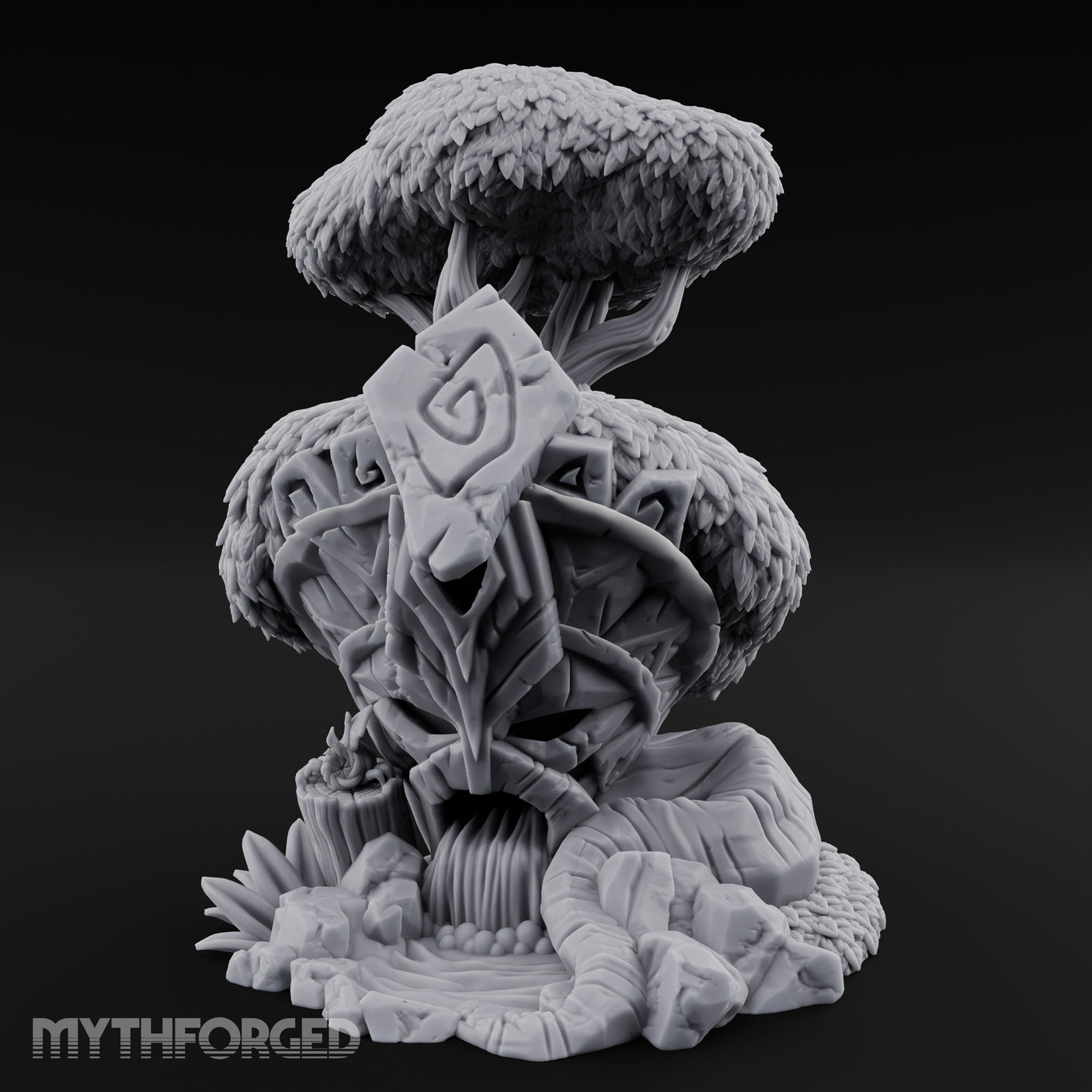 Rune-Carved Face-Bearing Ancient Wood Shrine Miniature for Dungeons and Dragons, Pathfinder or other TTRPGs