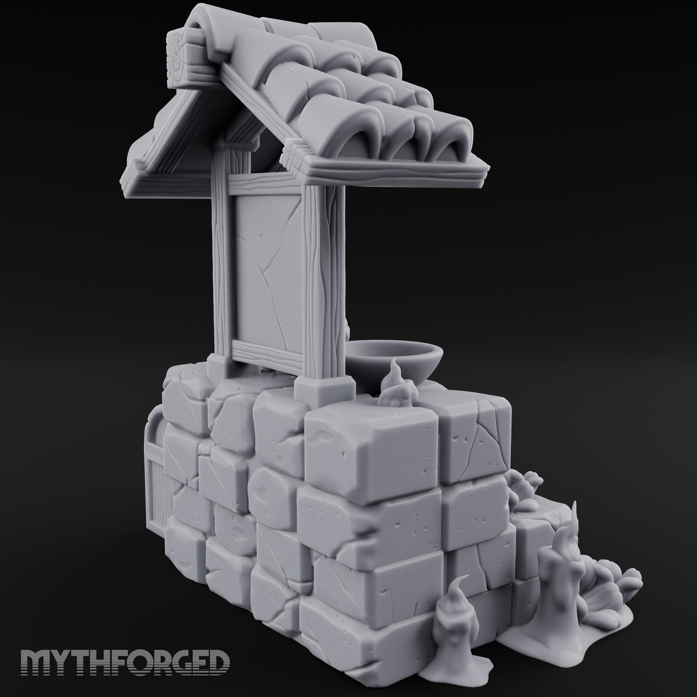 Rune-Inscribed Candle-Flickered Roofed Stone Shrine Altar Miniature for Dungeons and Dragons, Pathfinder or other TTRPGs