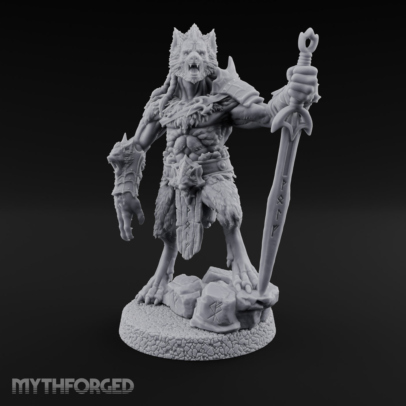 Rune Sword Planting Werewolf Alpha Miniature for Dungeons and Dragons, Pathfinder or other TTRPGs