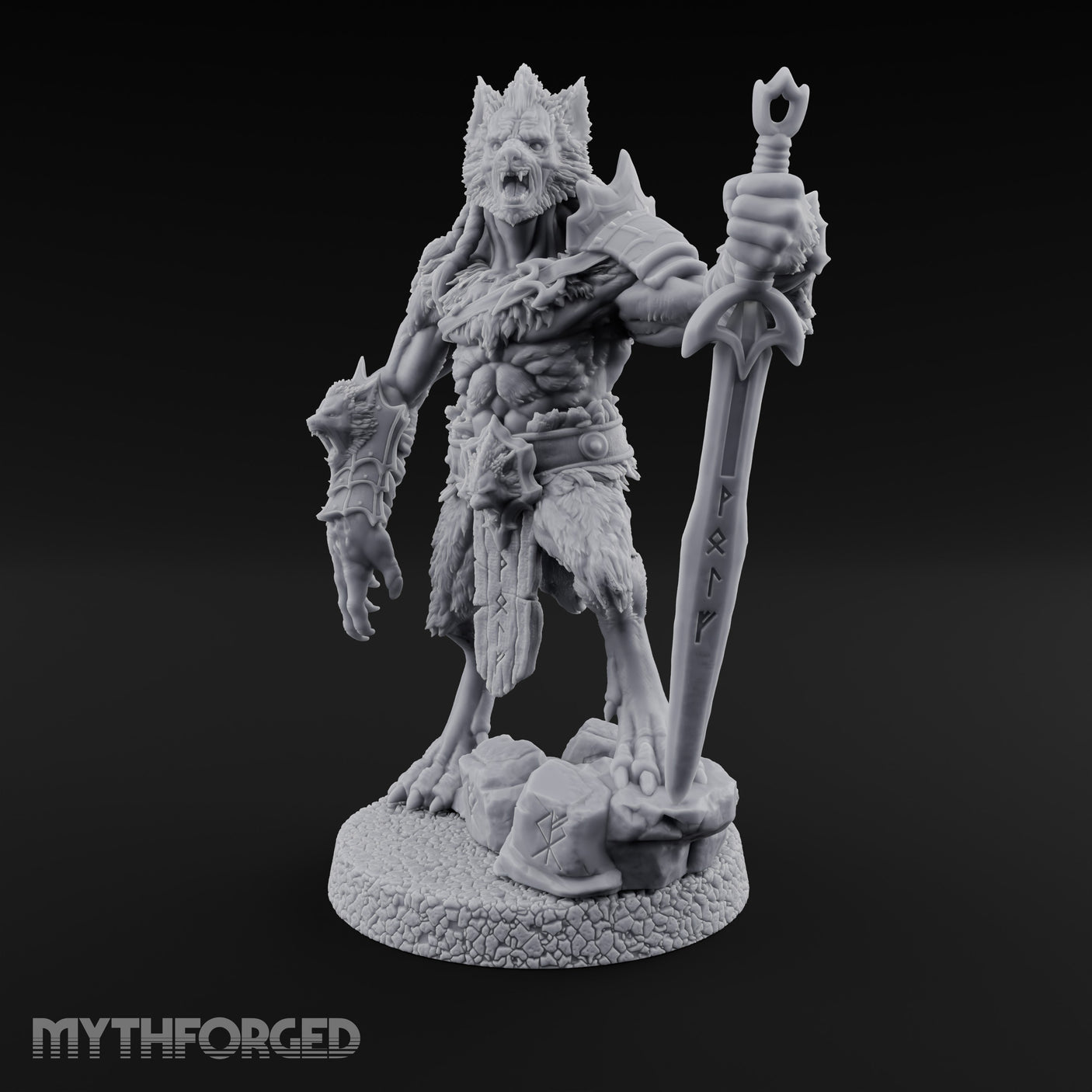 Rune Sword Planting Werewolf Alpha Miniature for Dungeons and Dragons, Pathfinder or other TTRPGs