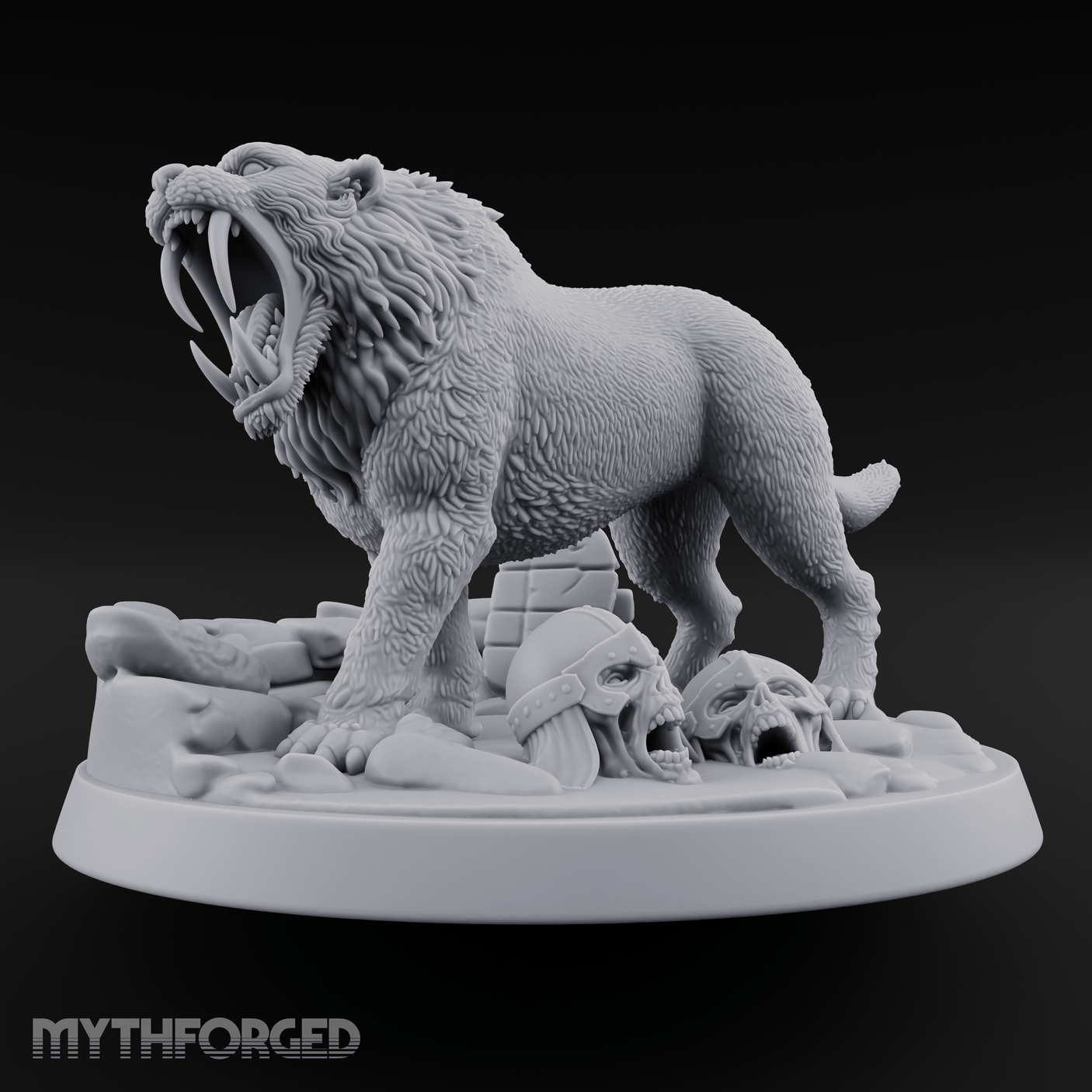 Fangs Bared Triumphant Smilodon Beast Miniature for Dungeons and Dragons, Pathfinder or other TTRPGs