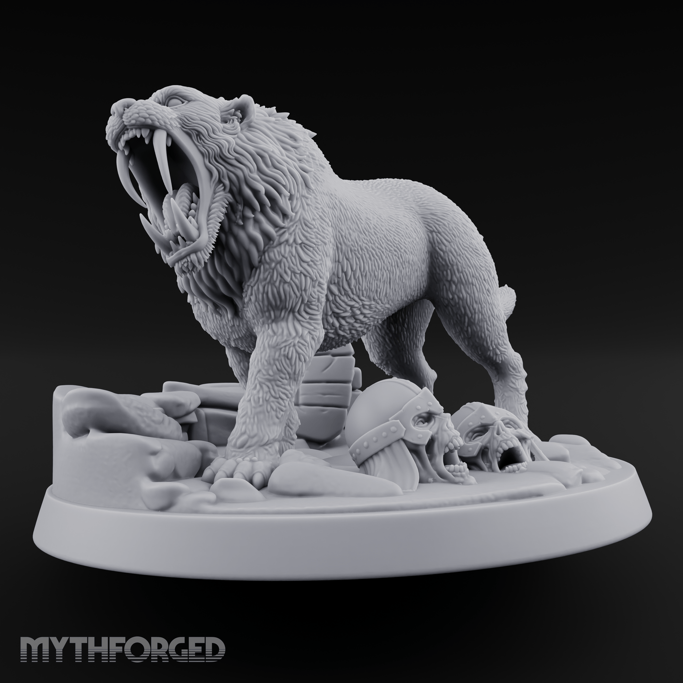 Fangs Bared Triumphant Smilodon Beast Miniature for Dungeons and Dragons, Pathfinder or other TTRPGs
