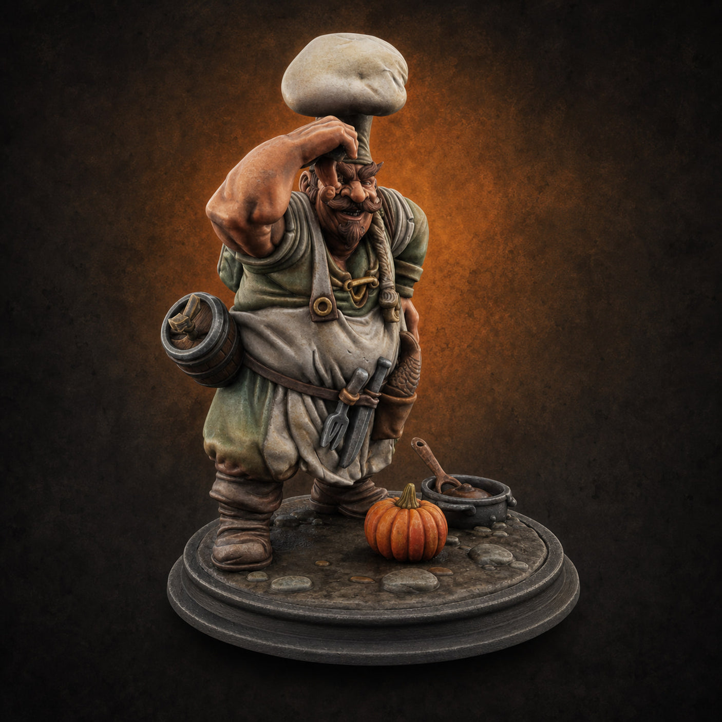 Sack Hoisting Human Chef — painted concept preview (miniature supplied unpainted)